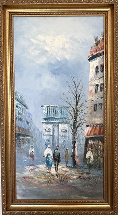 Listed Artist C.Burnett(IX-XX) oil painting Paris street scene, Arc de Triomphe