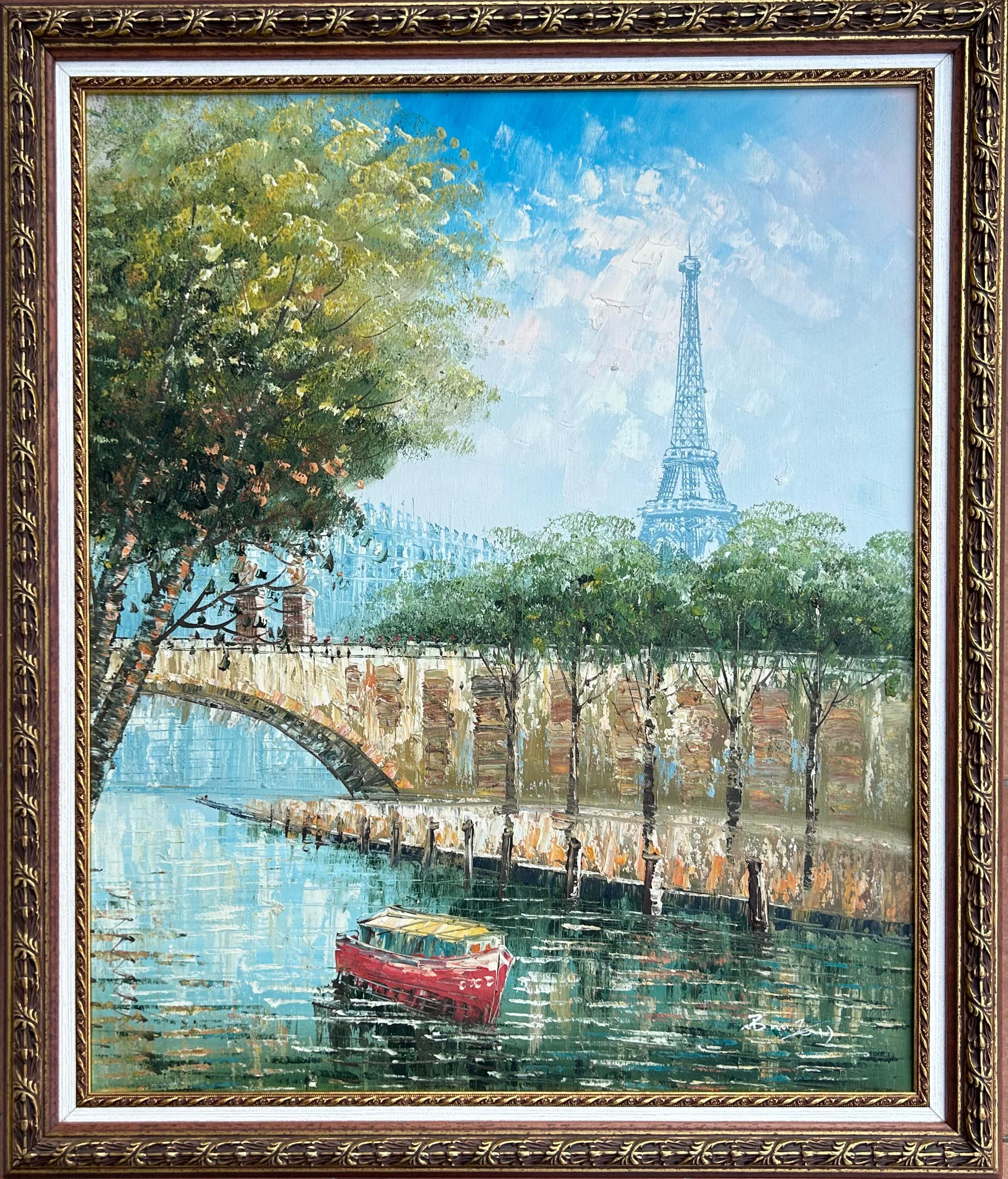Paris France oil on canvas painting urbanscape - Painting by Caroline Burnnet