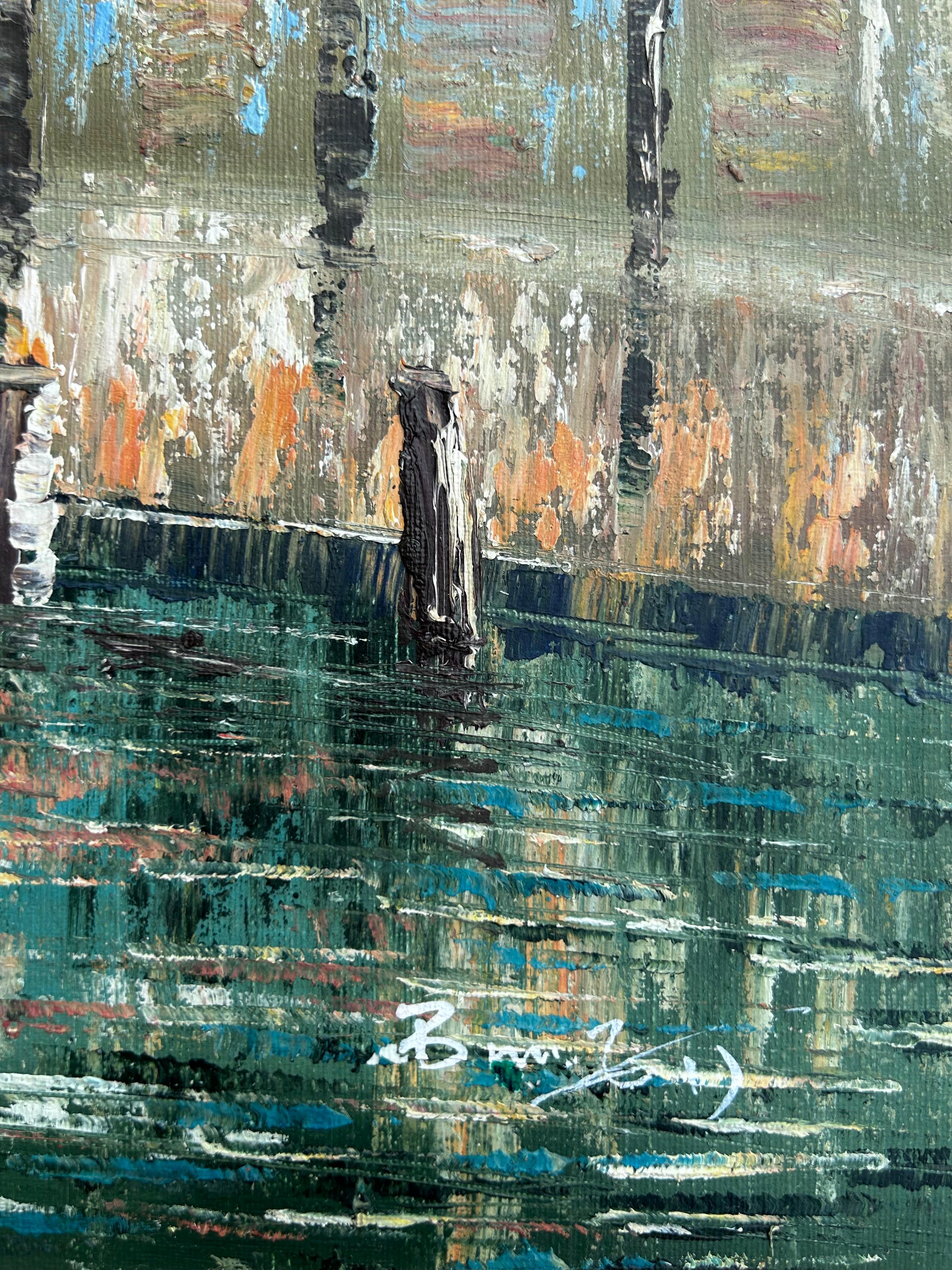 Paris France oil on canvas painting urbanscape - Post-Impressionist Painting by Caroline Burnnet