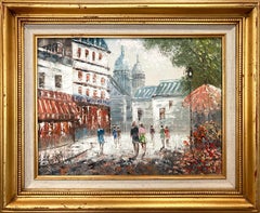 "Parisian Street Scene Place Du Tertre" Post-Impressionist Oil Painting Canvas 