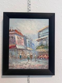 C. Burnett original painting on canvas Paris street view, framed, Signed