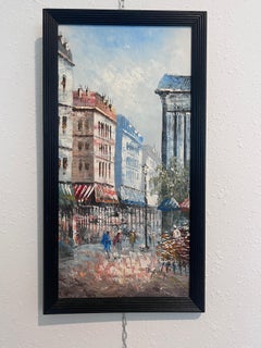 C. Burnett original painting on canvas Paris street view, framed, Signed