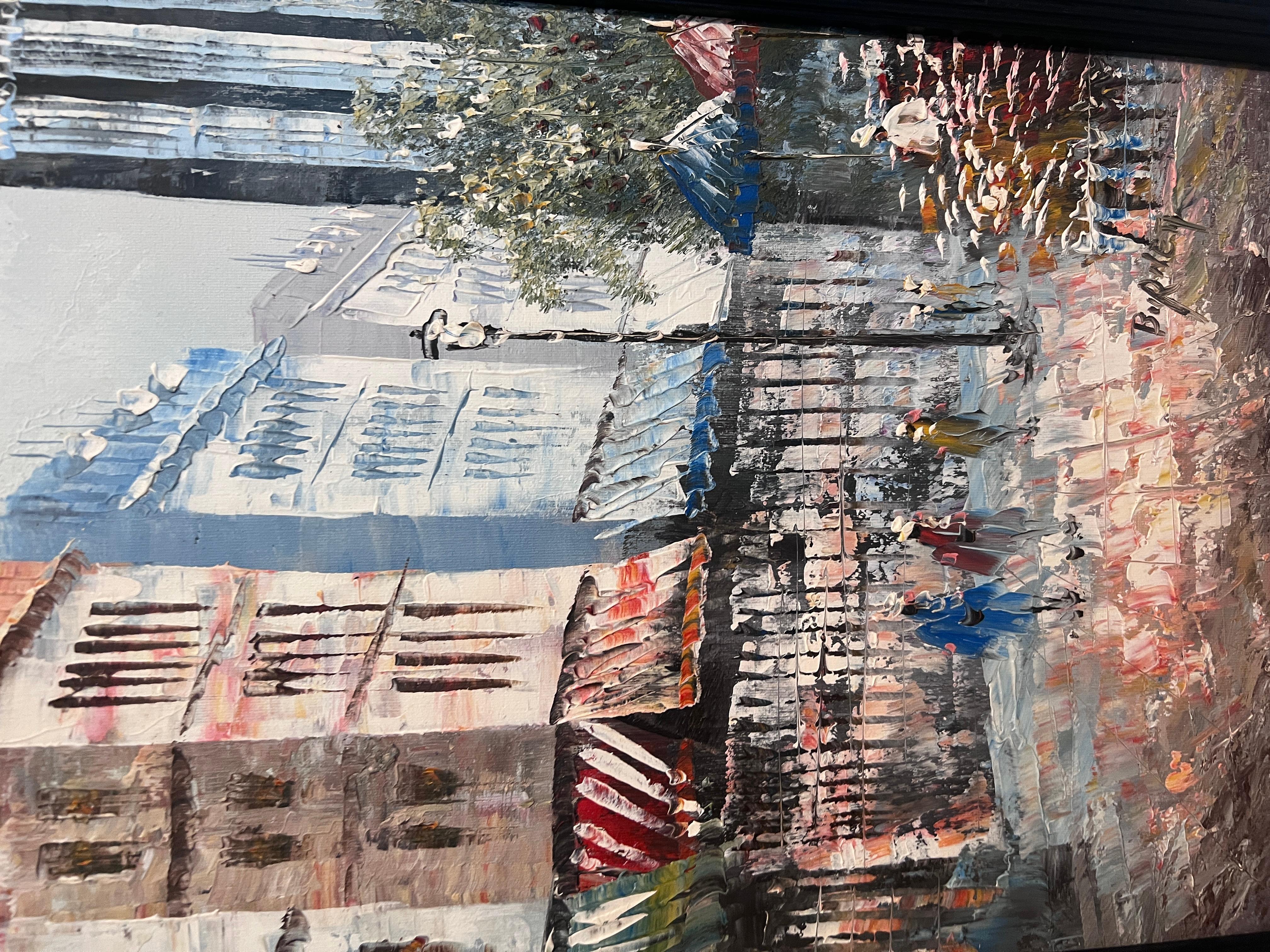 C. Burnett original painting on canvas Paris street view, framed, Signed - Impressionist Painting by Caroline C. Burnett
