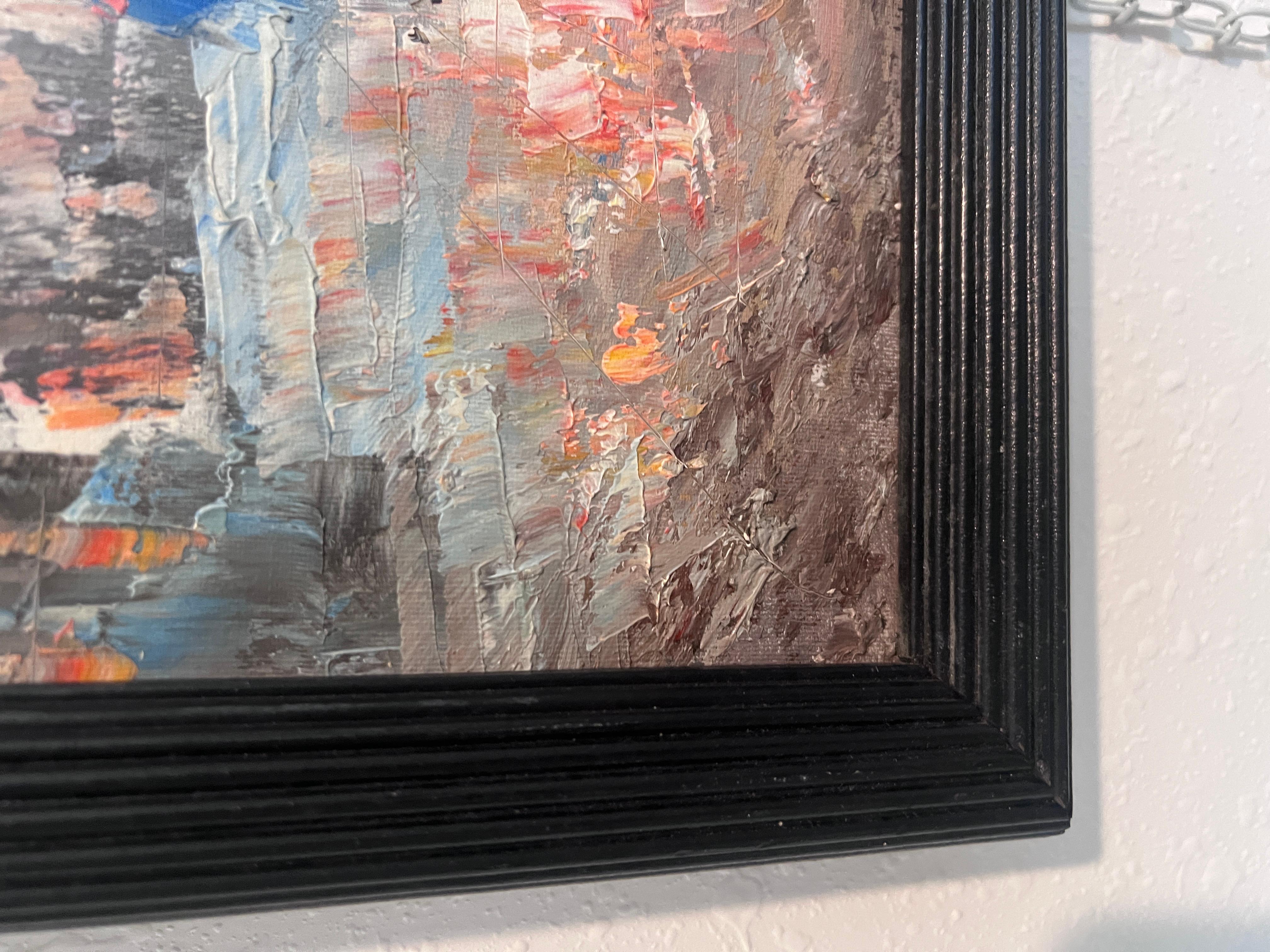 C. Burnett original painting on canvas Paris street view, framed, Signed - Black Landscape Painting by Caroline C. Burnett