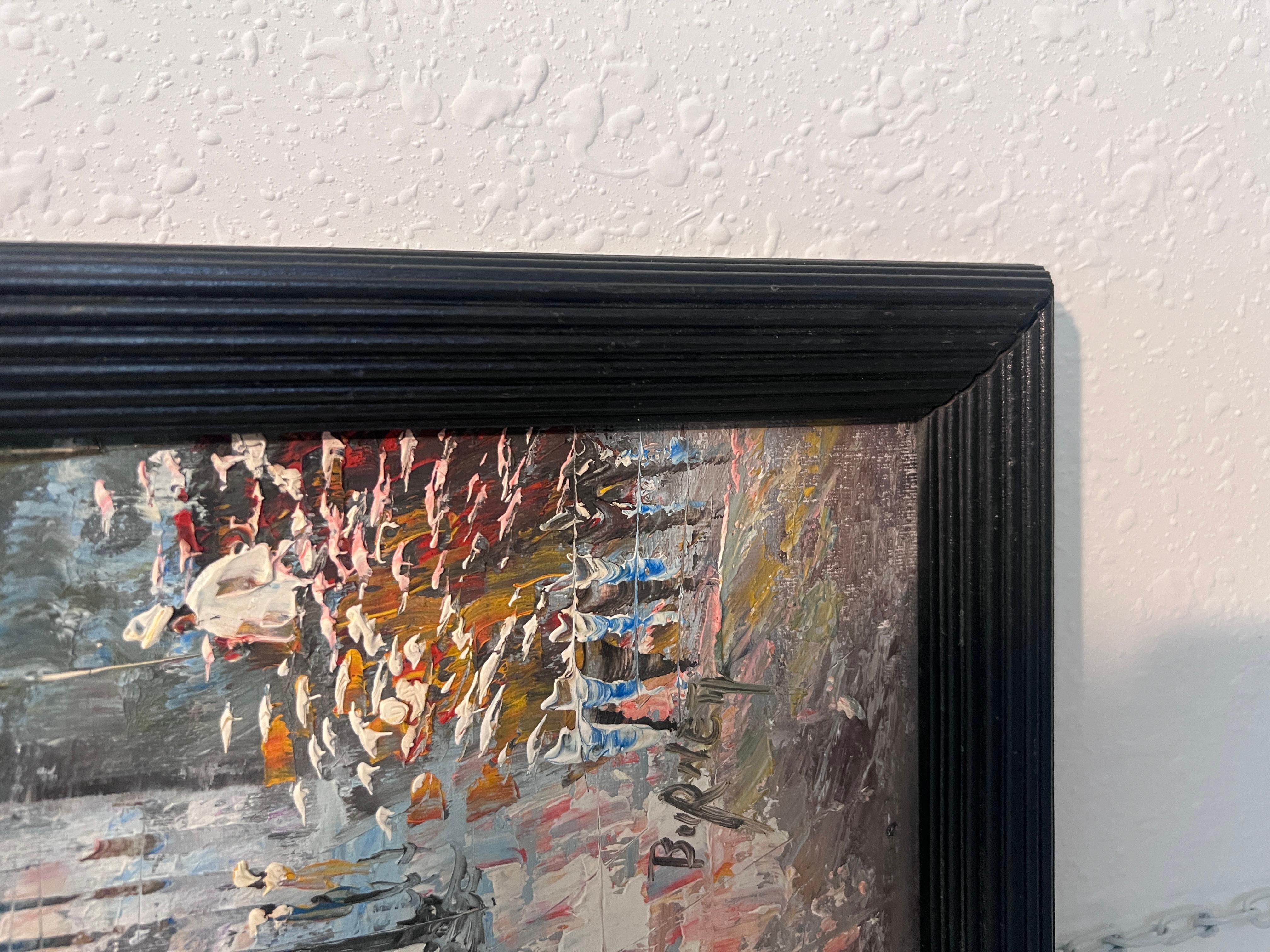 C. Burnett original painting on canvas Paris street view, framed, Signed 2