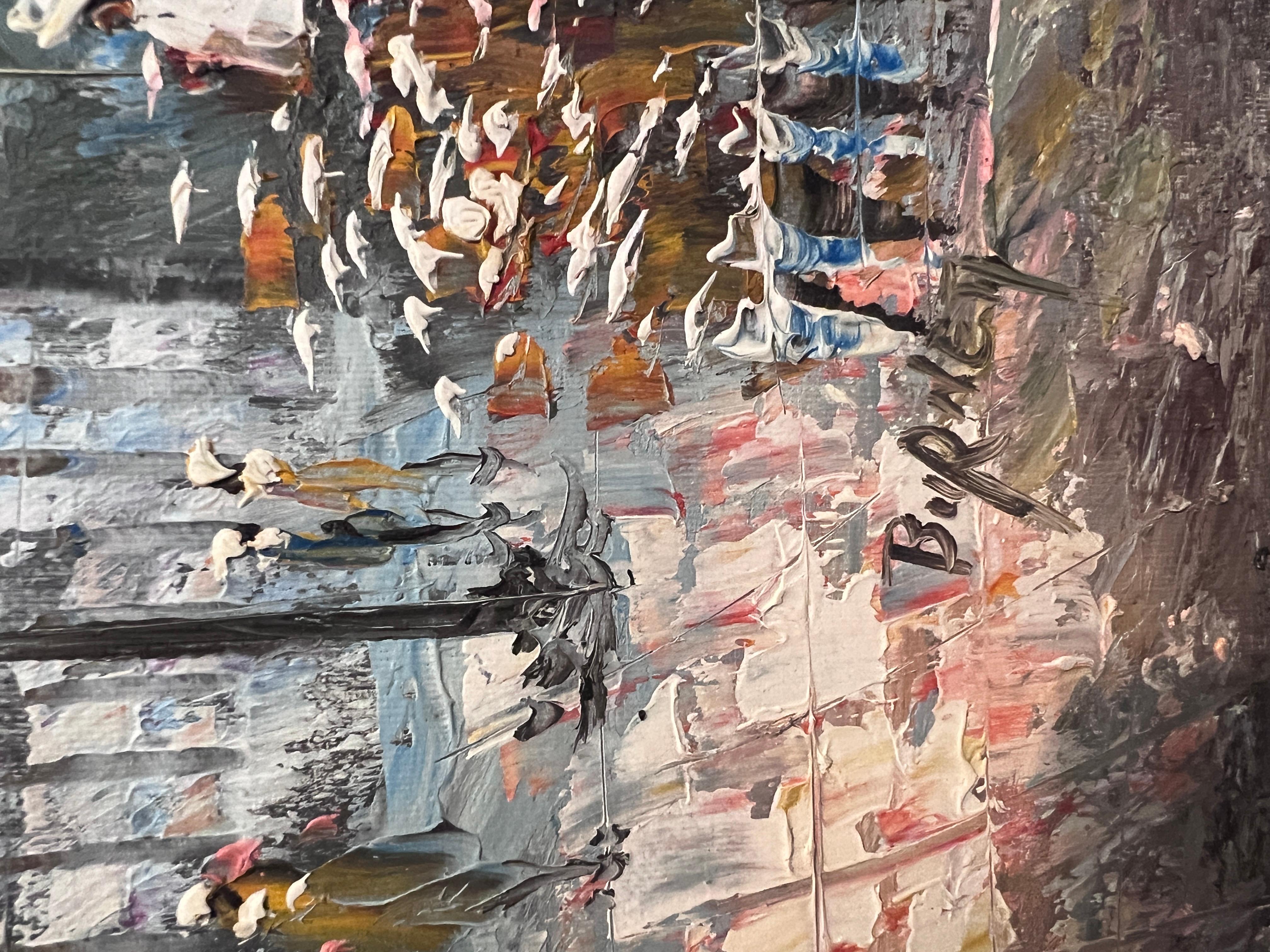 C. Burnett original painting on canvas Paris street view, framed, Signed 3