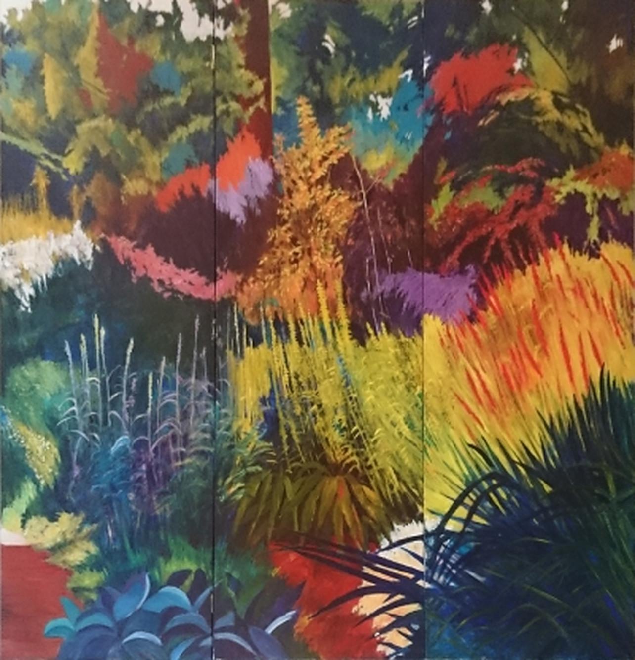 Caroline CERDÀ Landscape Painting -  Triptyque Paravent ¨Nymans avec Noemi¨, 2015 