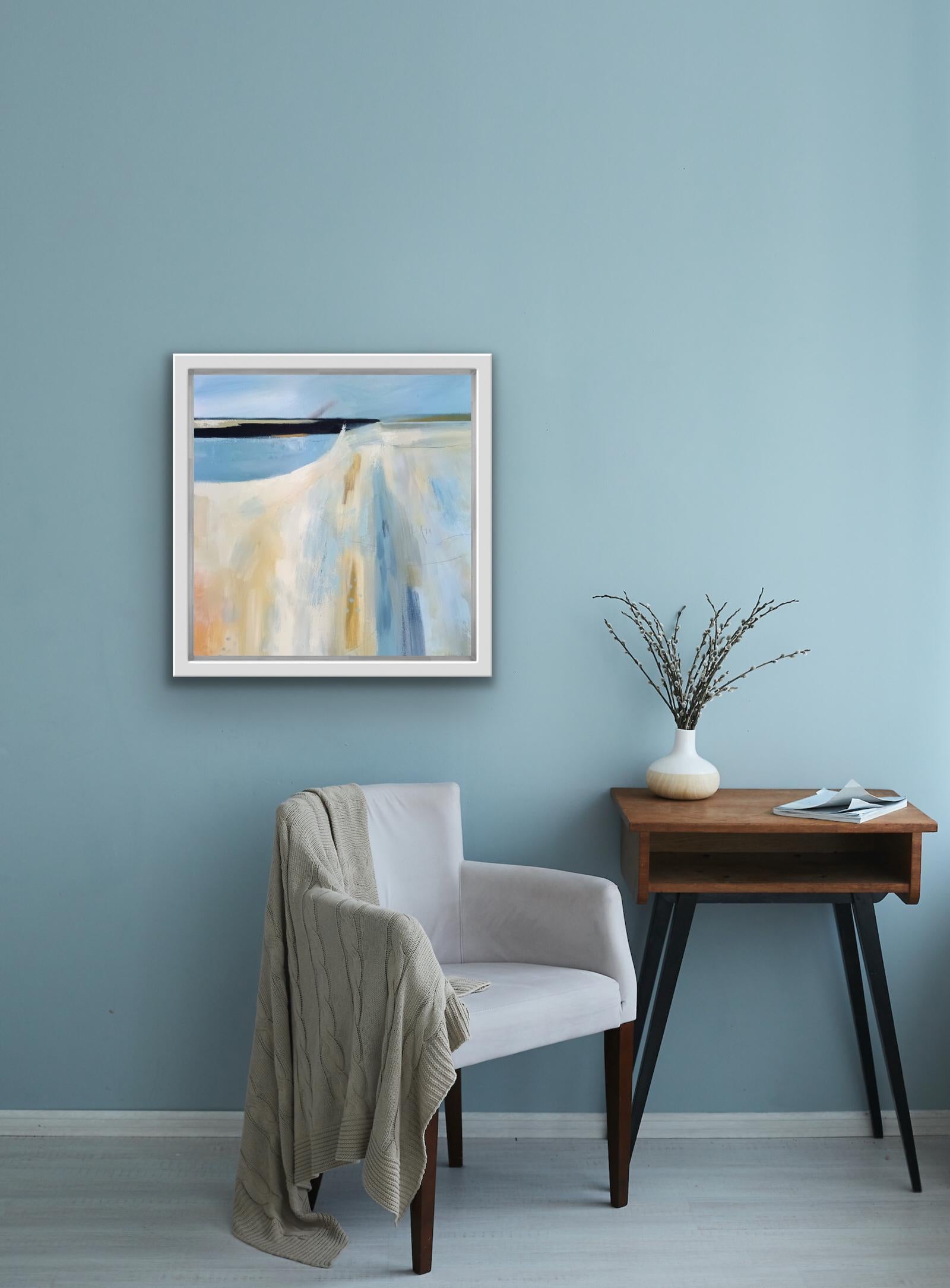 Azul costero, pintura abstracta de paisaje marino, obra de arte en técnica mixta, arte enmarcado en venta 2