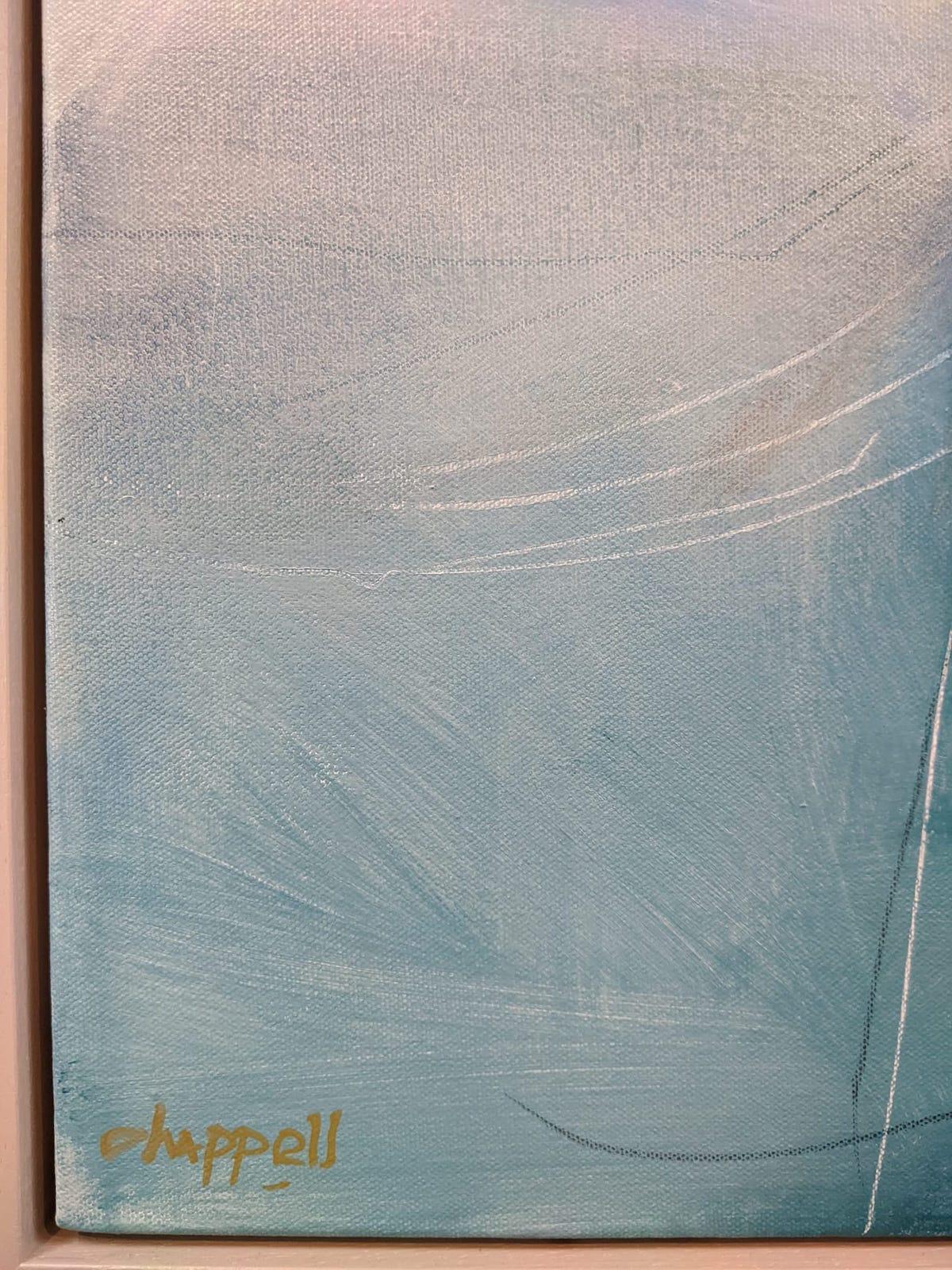« Stepping Out », art atmosphérique, peinture de paysage moderne semi-abstrait, art bleu - Bleu Abstract Painting par Caroline Chappell