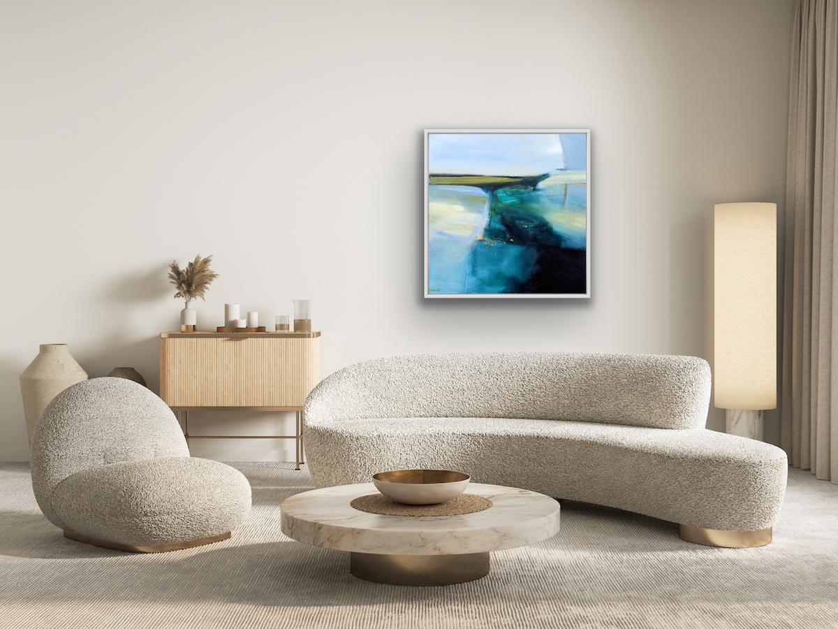 Stepping Out, Atmospheric art, Semi Abstract Modern Landscape Painting, Blue Art For Sale 3