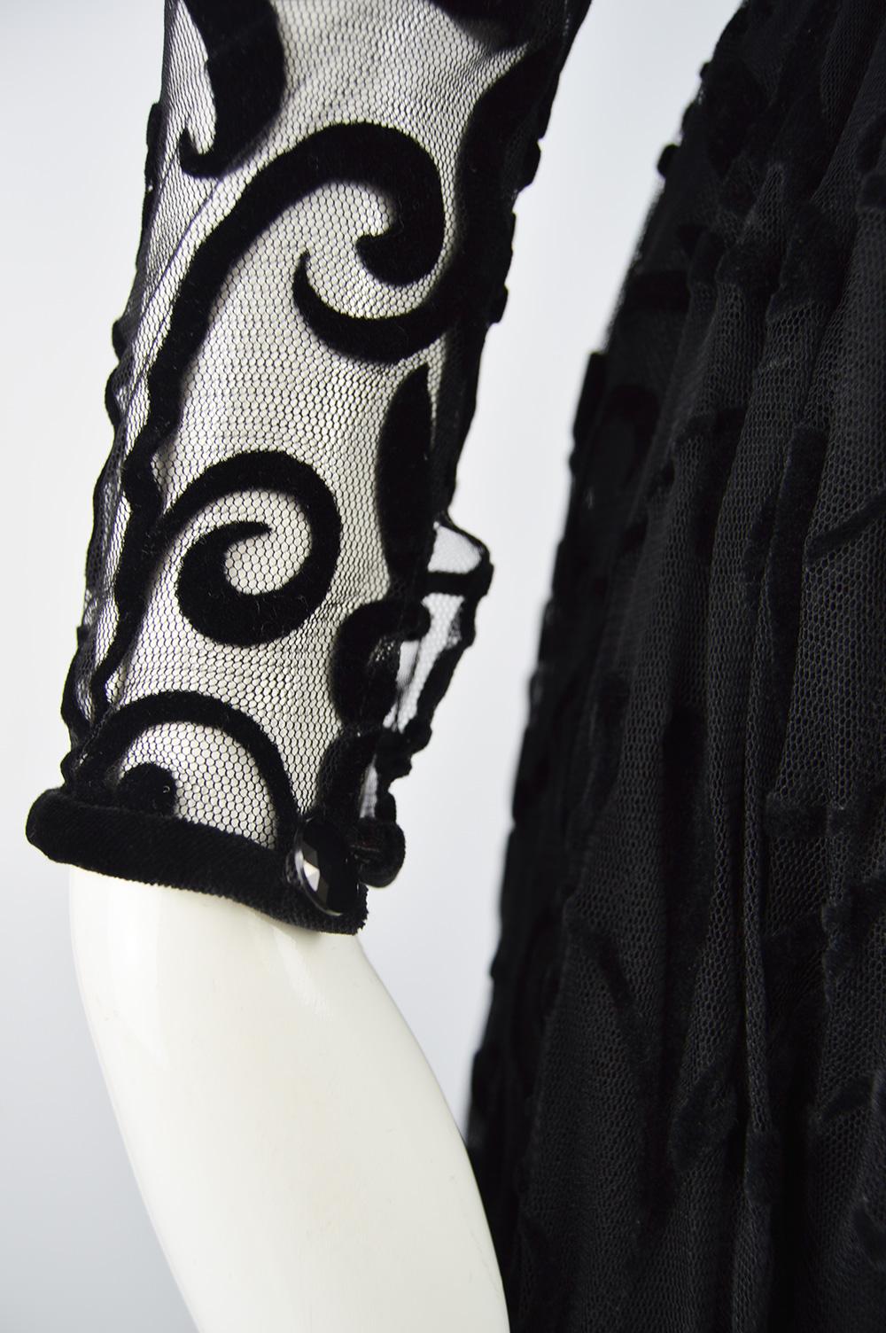 Caroline Charles Flocked Velvet on Tulle Vintage Formal Evening Dress, A/W 1993 For Sale 1