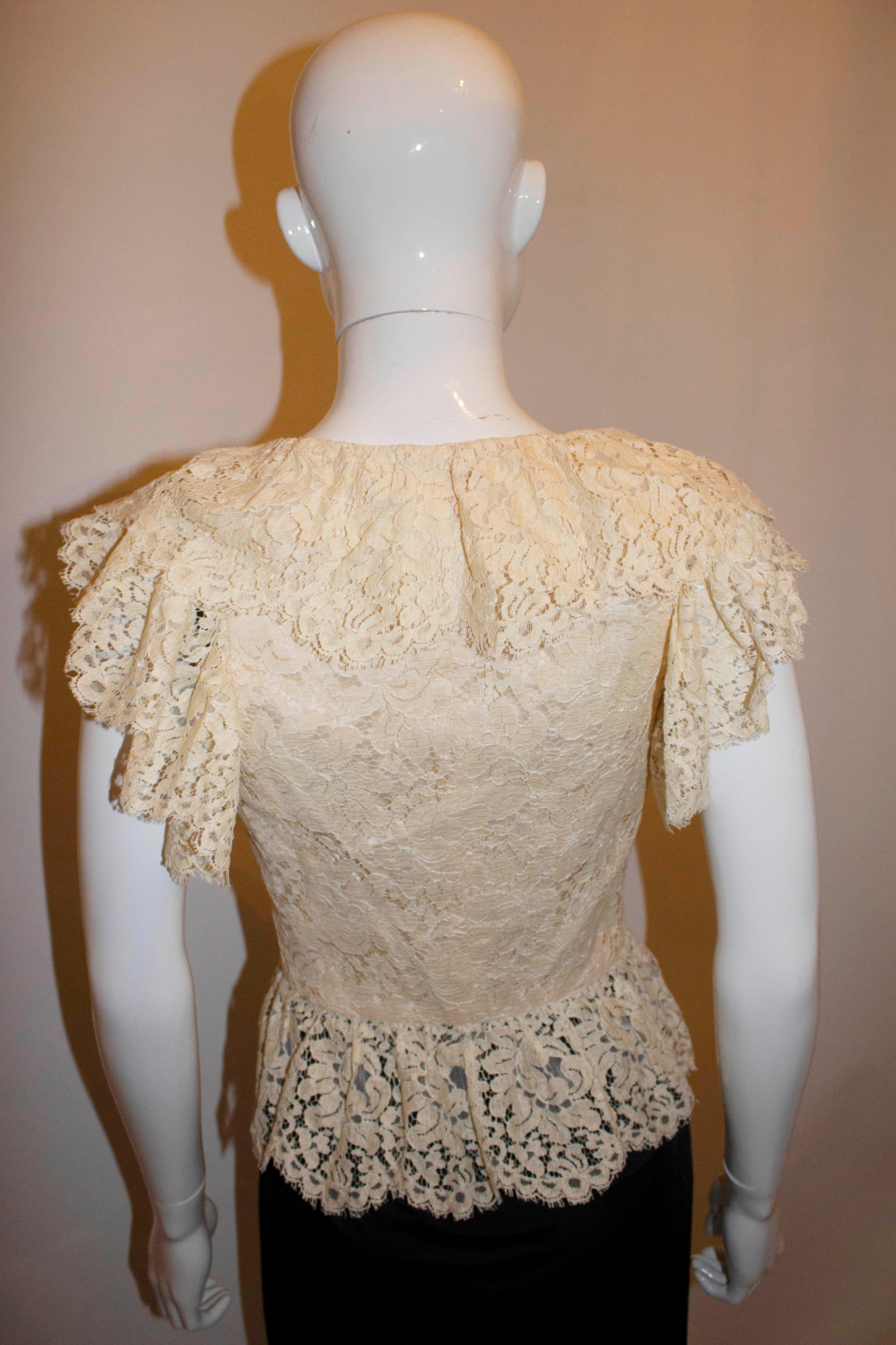 Caroline Charles Lace Frill Top In Good Condition For Sale In London, GB