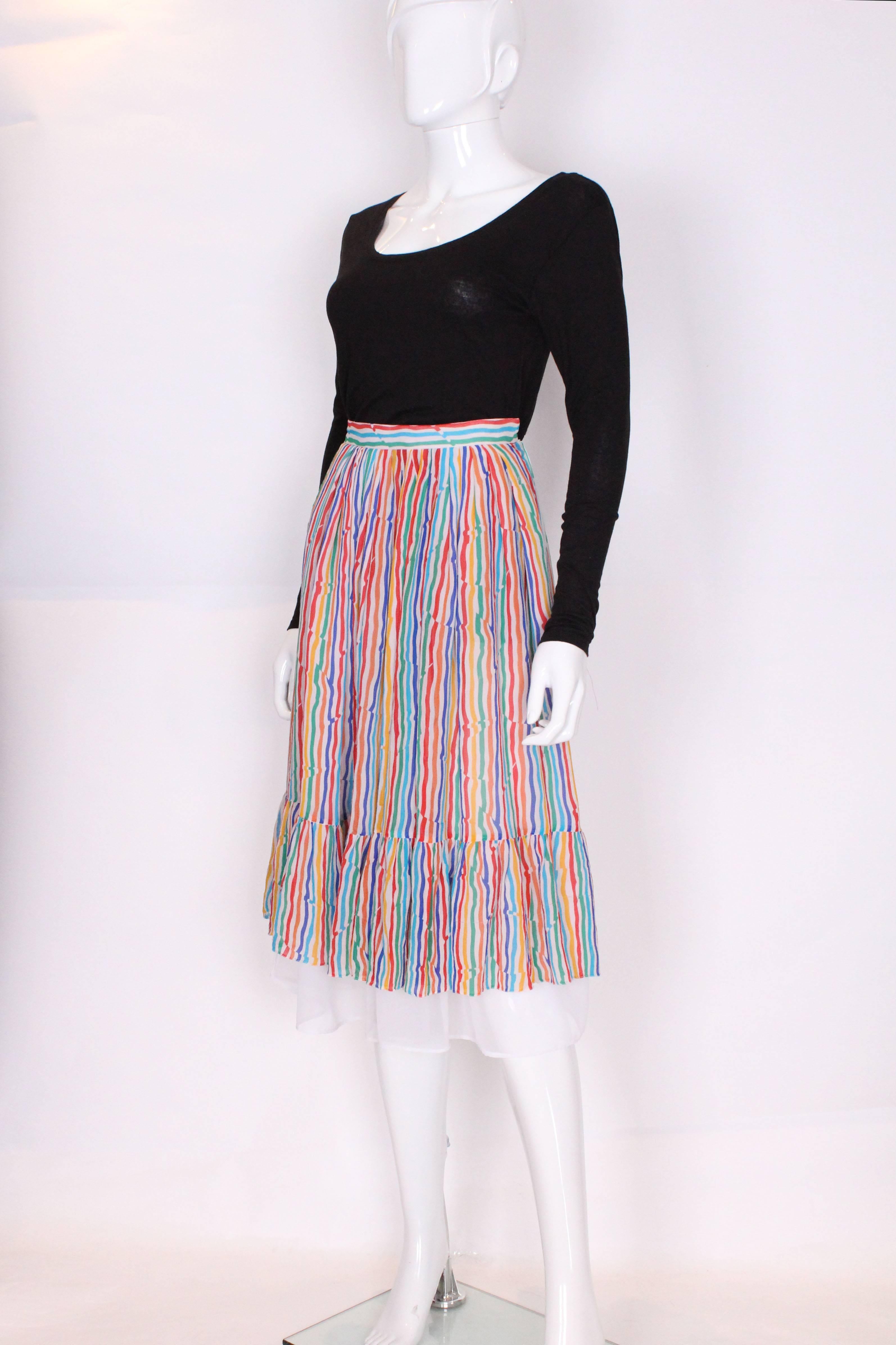 Beige Caroline Charles Stripe Silk Multi Coloured Skirt For Sale