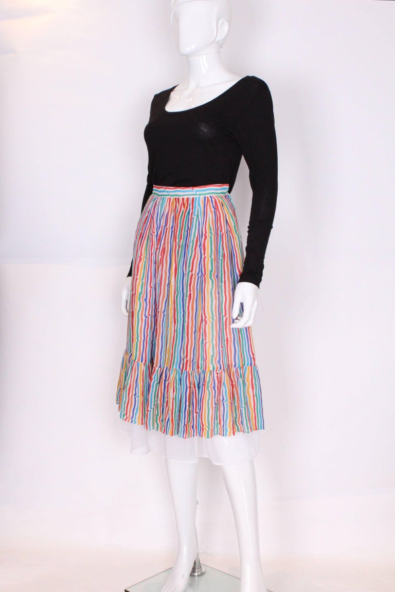 Caroline Charles Stripe Silk Multi Coloured Skirt For Sale at 1stDibs