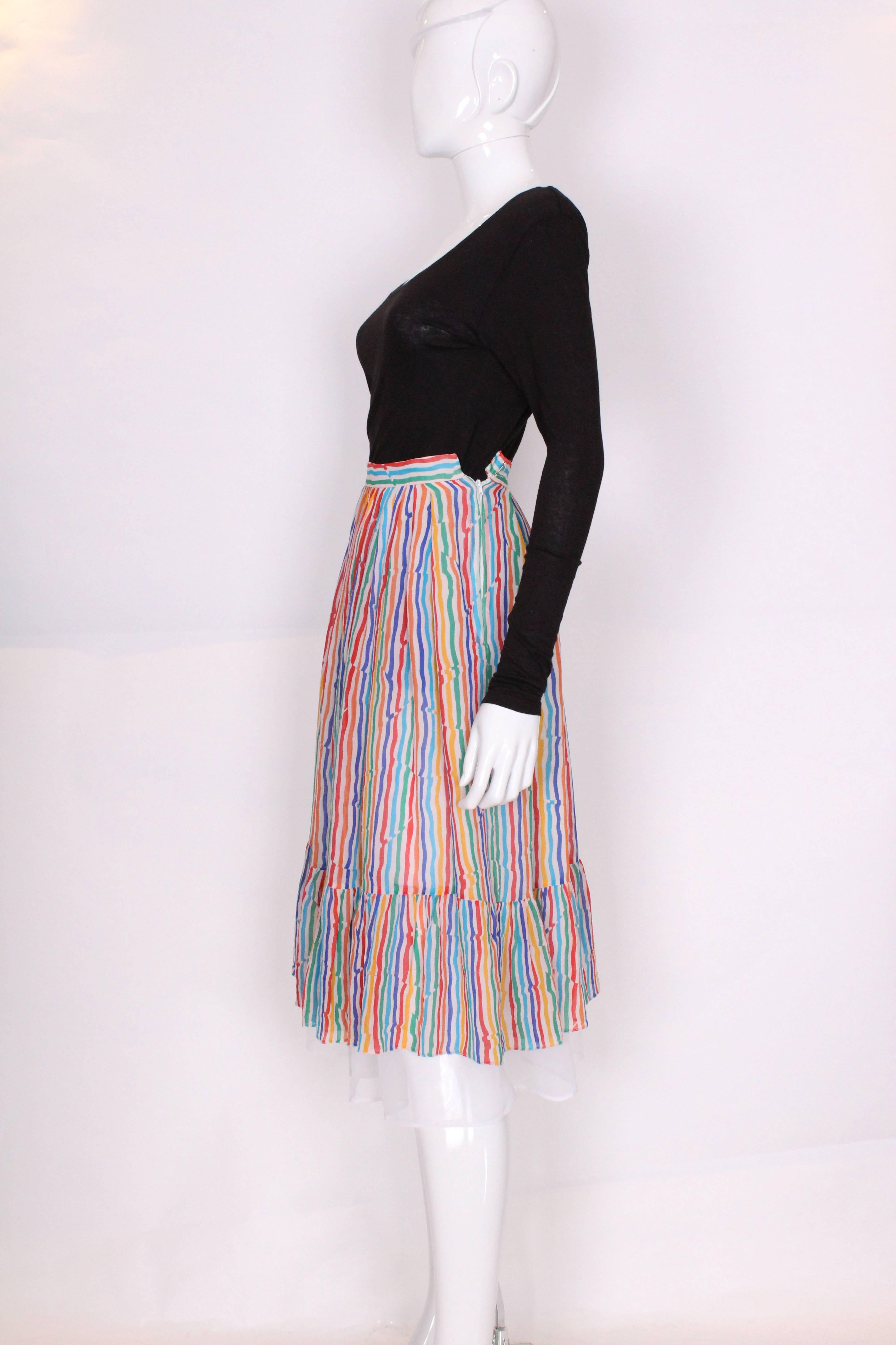 Caroline Charles Stripe Silk Multi Coloured Skirt In Excellent Condition For Sale In London, GB