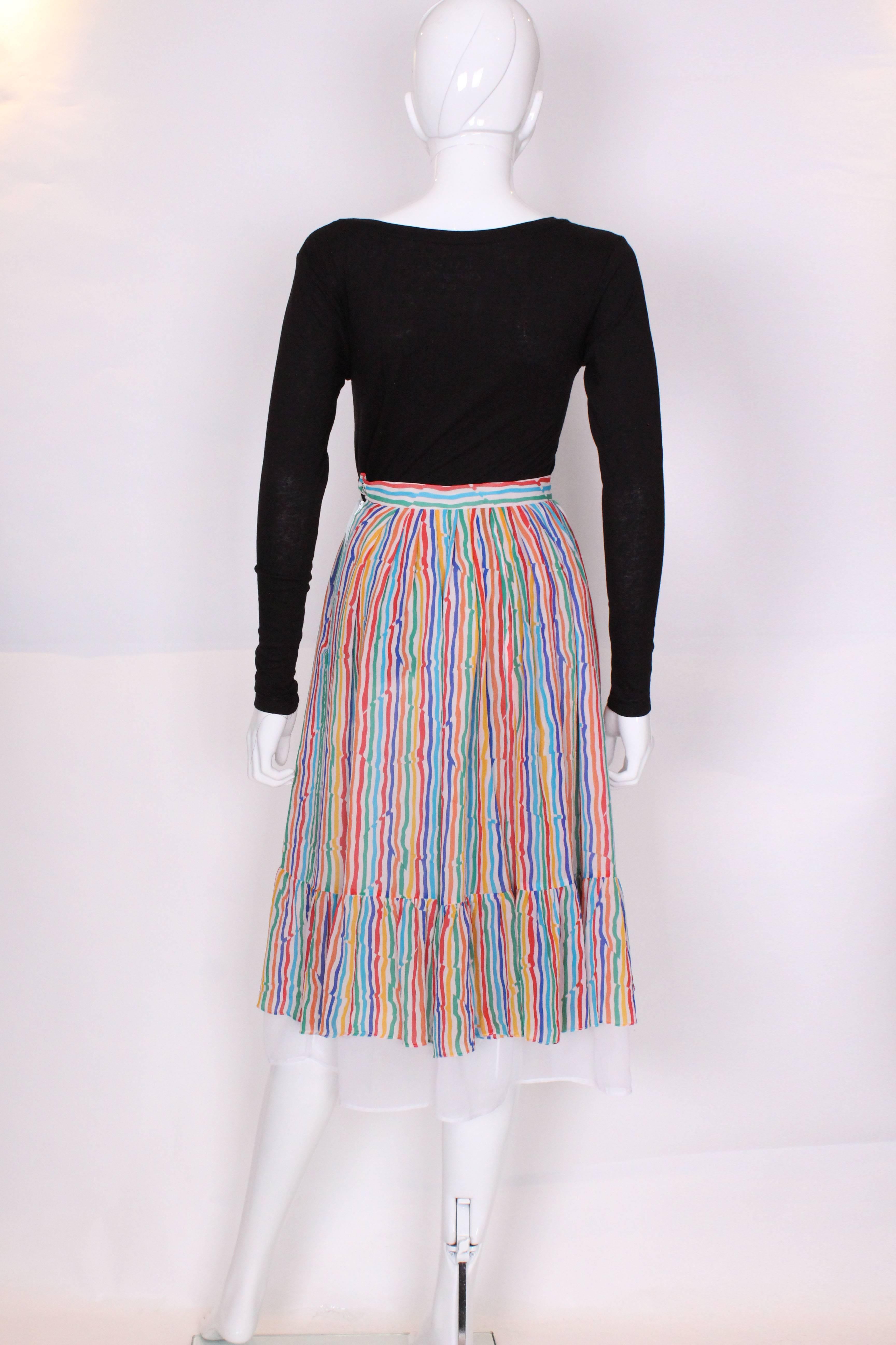 Women's Caroline Charles Stripe Silk Multi Coloured Skirt For Sale