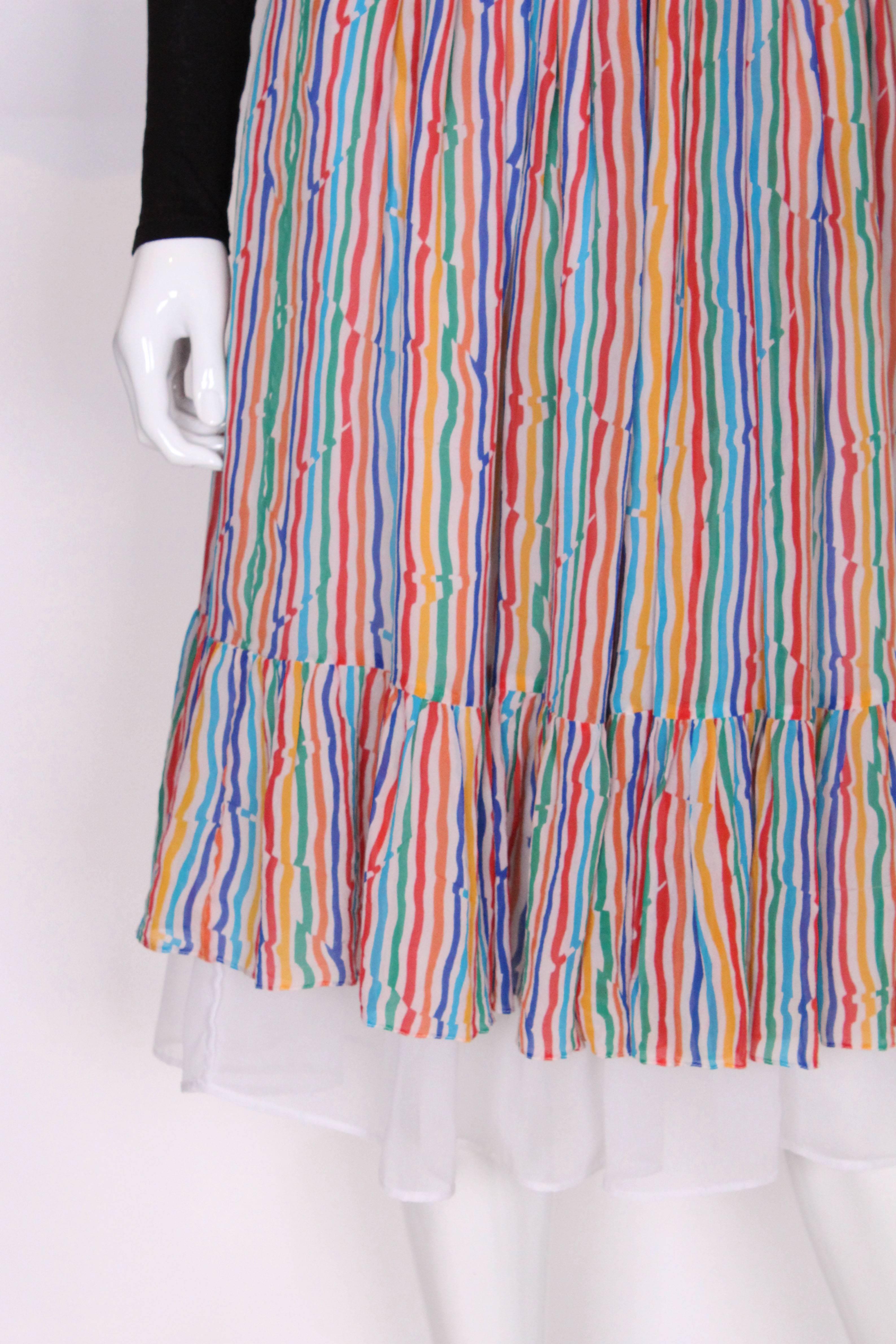 Caroline Charles Stripe Silk Multi Coloured Skirt For Sale 1