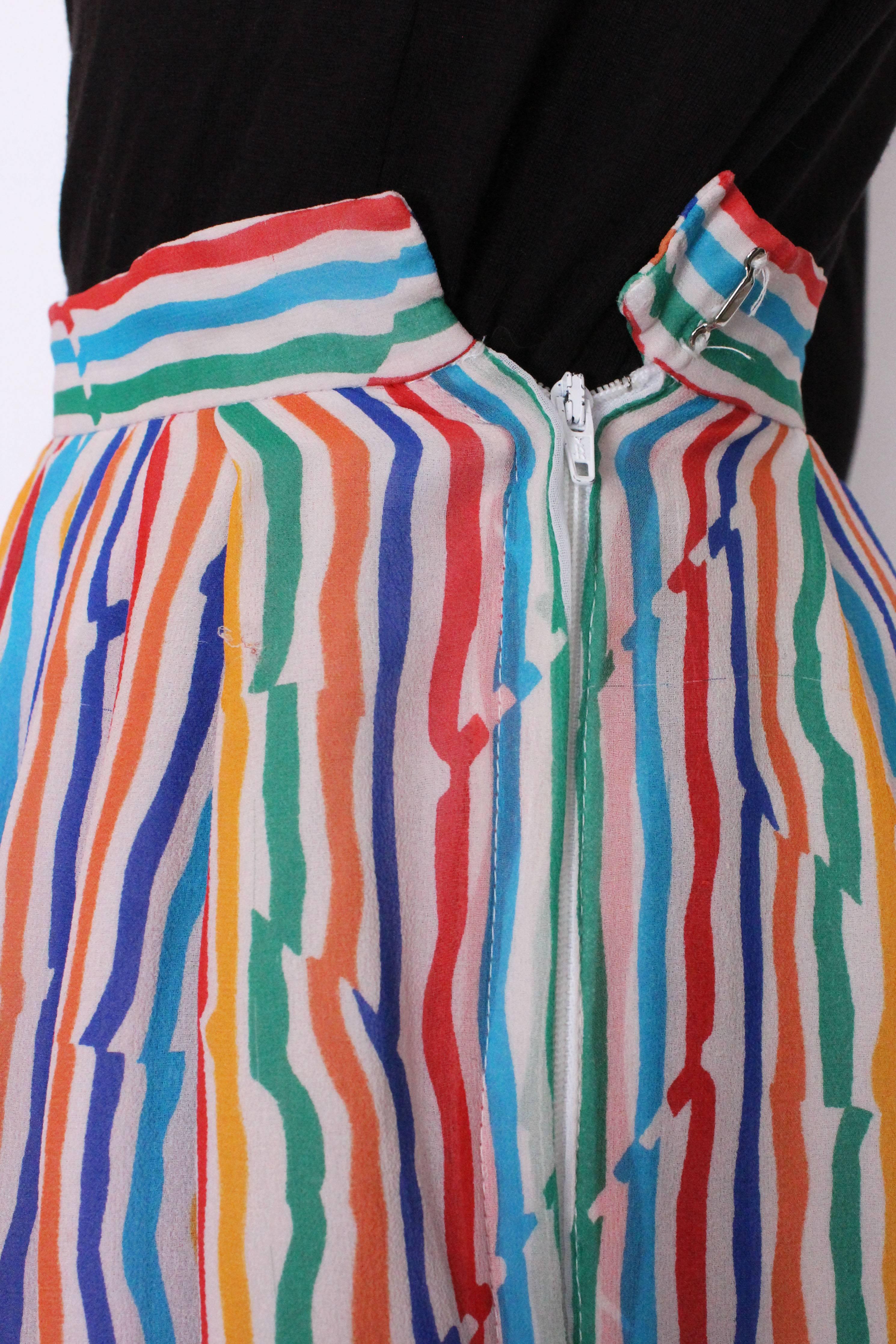 Caroline Charles Stripe Silk Multi Coloured Skirt For Sale 2