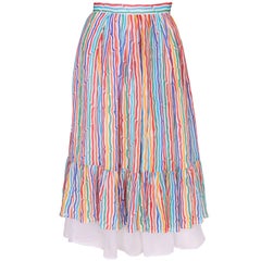 Retro Caroline Charles Stripe Silk Multi Coloured Skirt