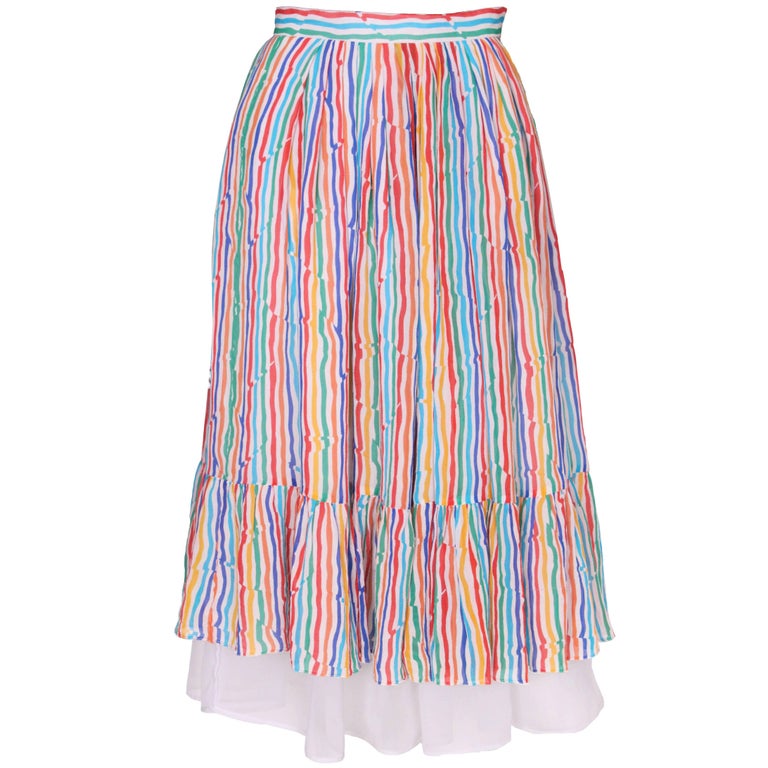Caroline Charles Stripe Silk Multi Coloured Skirt For Sale at 1stDibs