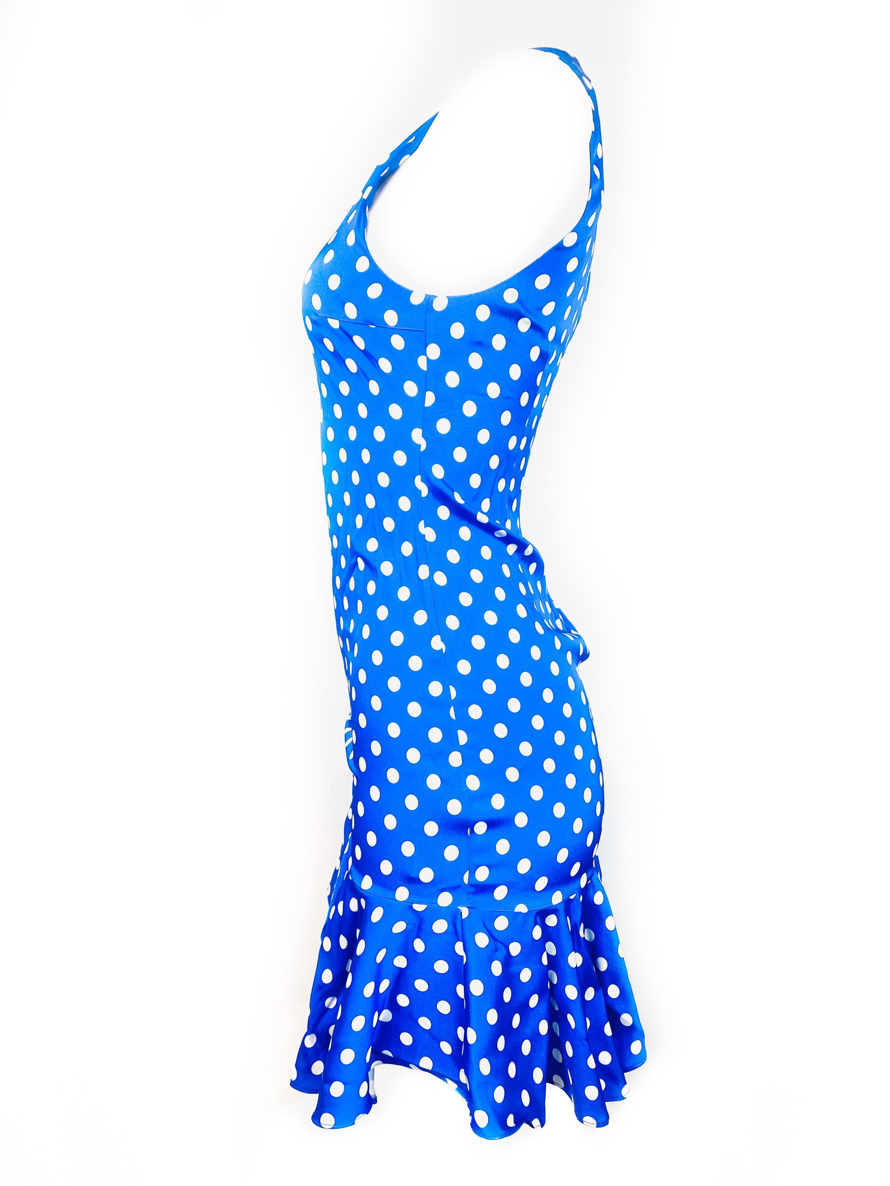 Caroline Consta Audrina Blue and White Polka Dot Silk Mini Dress w/ Tags  In New Condition In Beverly Hills, CA