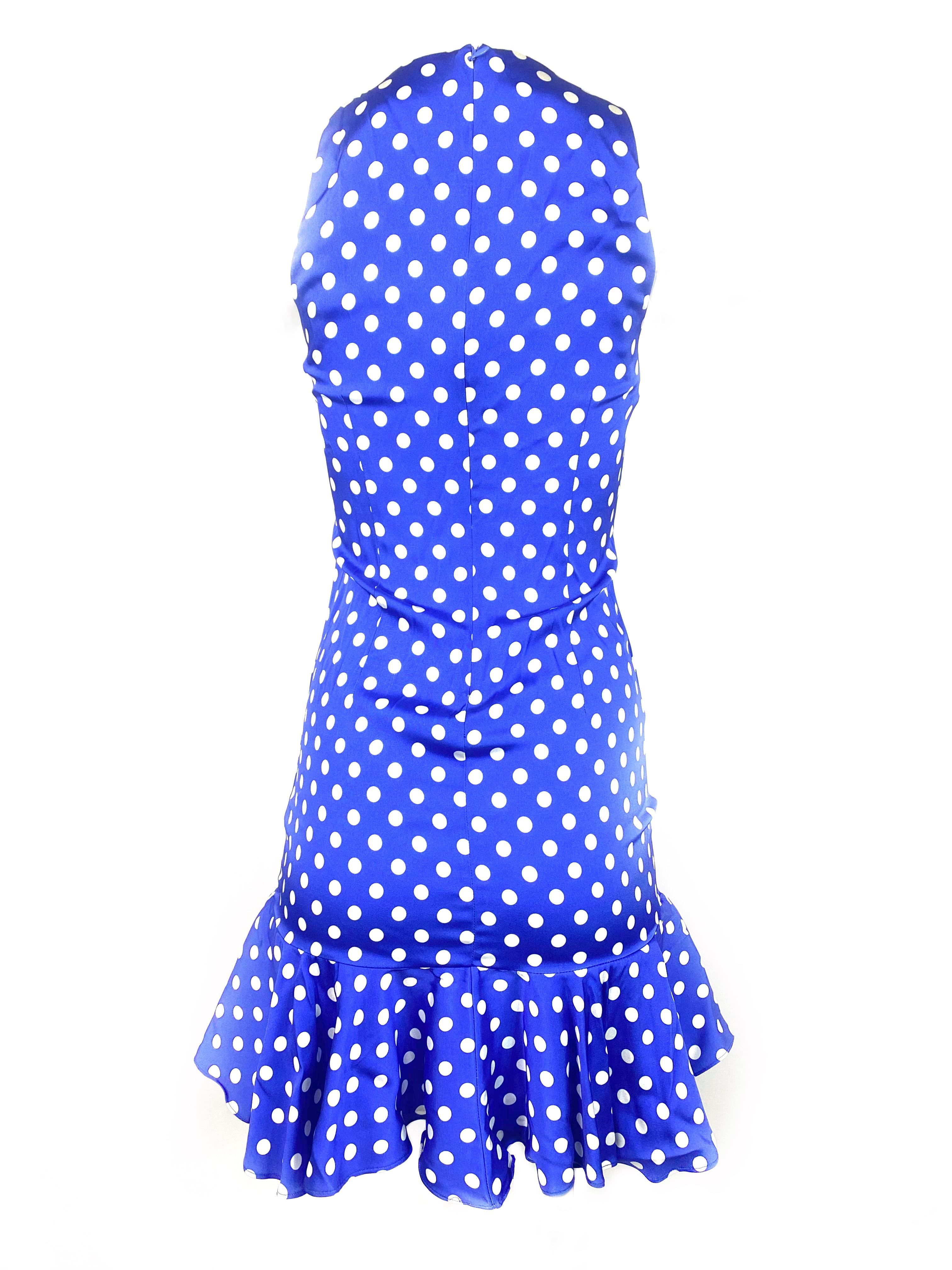 Women's Caroline Consta Audrina Blue and White Polka Dot Silk Mini Dress w/ Tags 