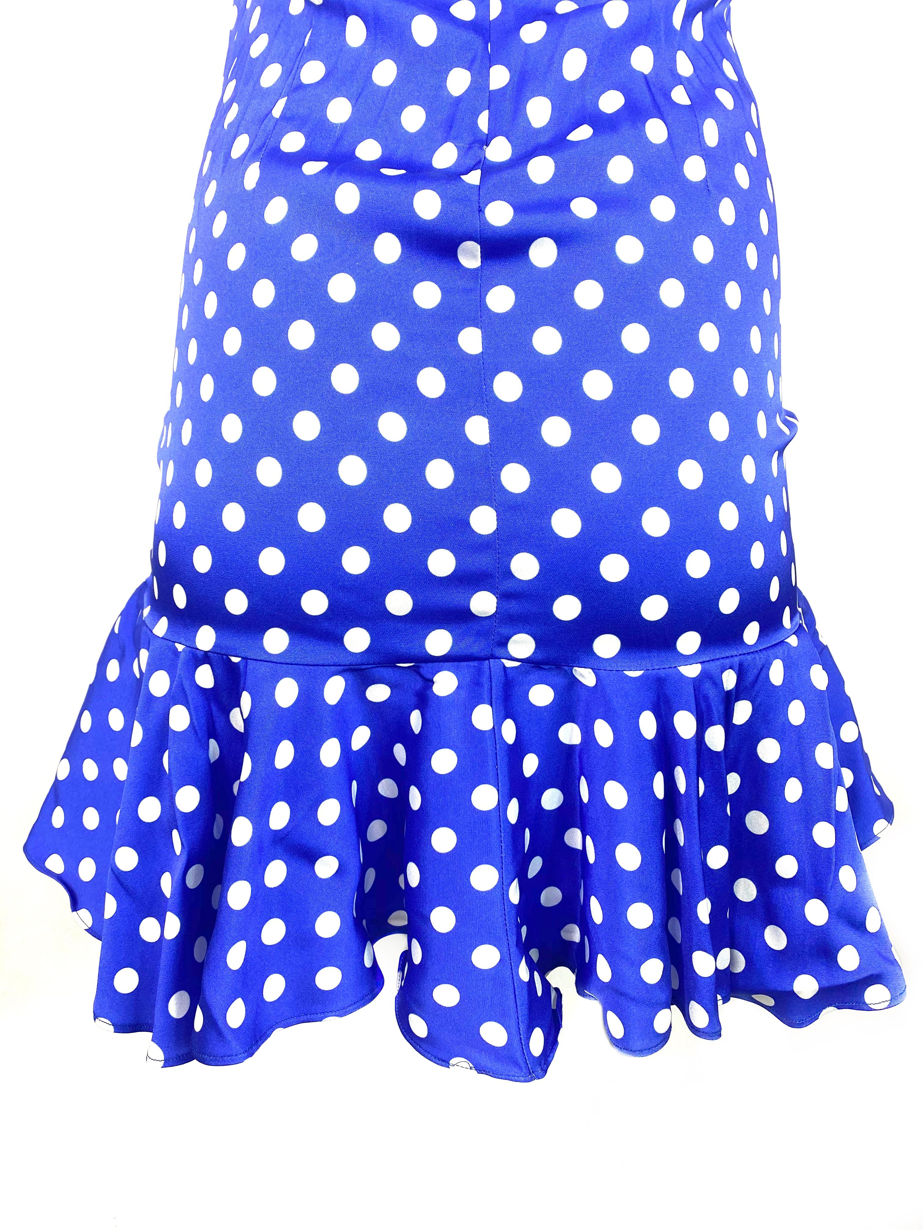 Caroline Consta Audrina Blue and White Polka Dot Silk Mini Dress w/ Tags  1