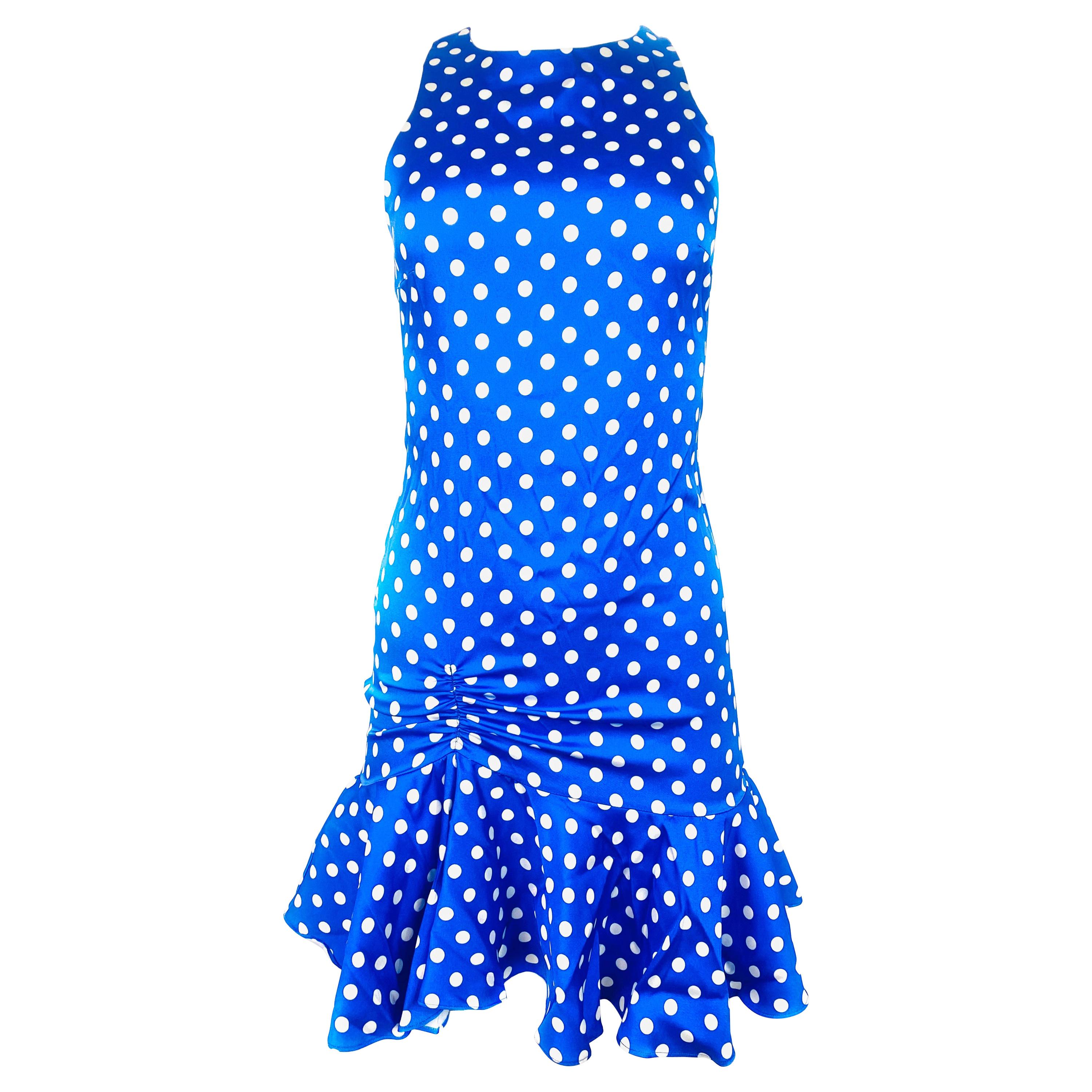 Caroline Consta Audrina Blue and White Polka Dot Silk Mini Dress w/ Tags 