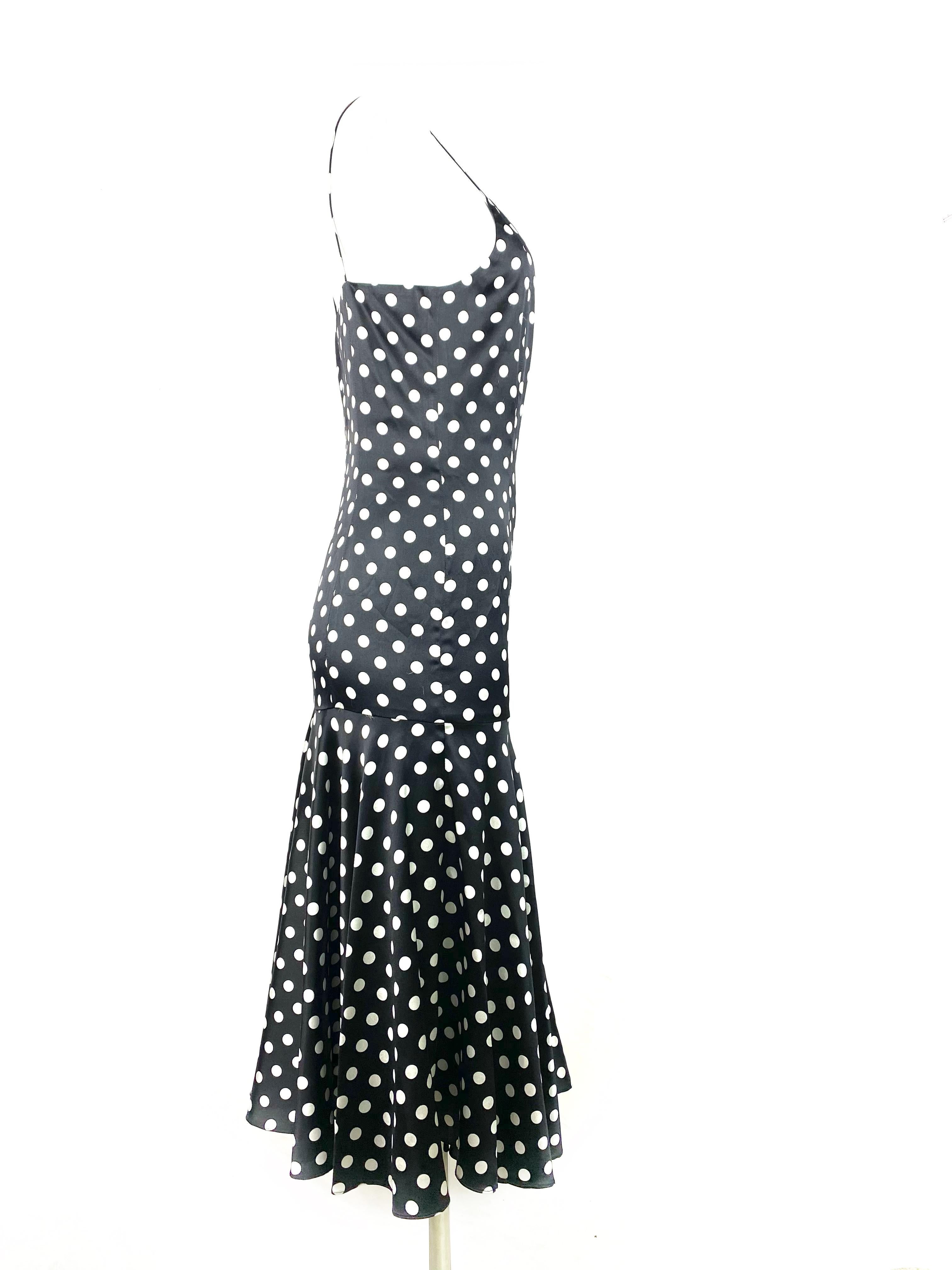 Caroline Constas Black and White Silk Polka Dot Silk Dress, Size M In Good Condition In Beverly Hills, CA