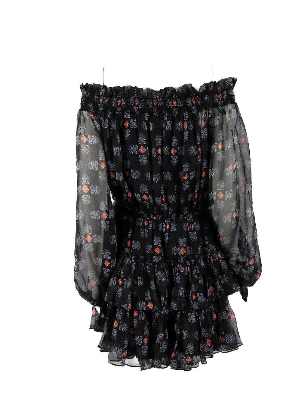 Caroline Constas Black Silk Ruffle Abstract Dress Size M In Good Condition For Sale In London, GB