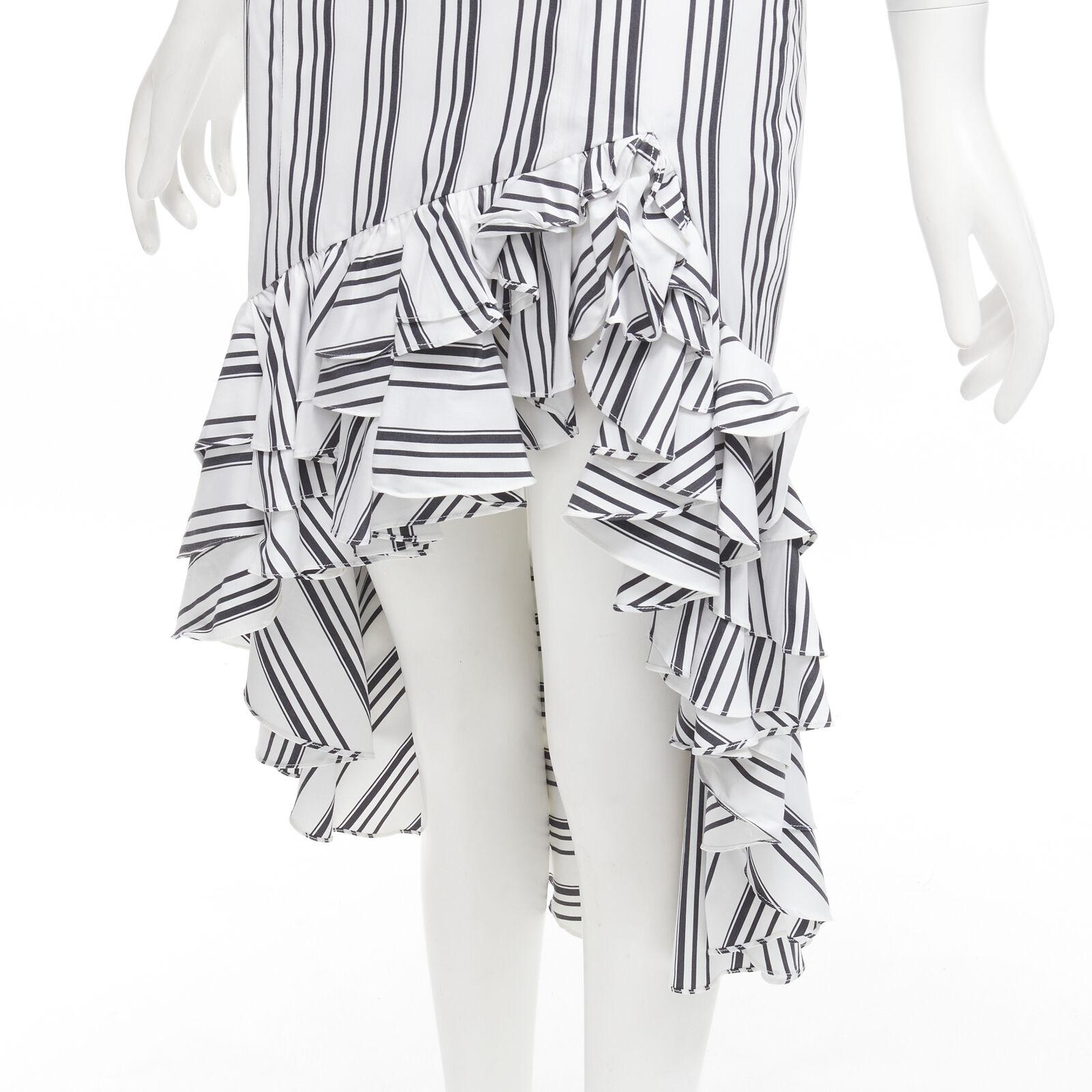 CAROLINE CONSTAS black white ruffled stripes wrap top high low skirt set XS For Sale 5