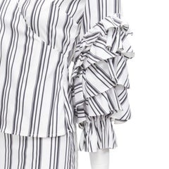 CAROLINE CONSTAS schwarz weiß gerüschte Streifen Wickeltop hoch niedrig Rock Set XS