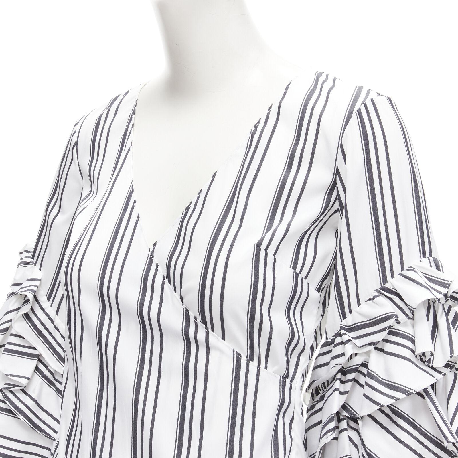 CAROLINE CONSTAS black white ruffled stripes wrap top high low skirt set XS For Sale 2
