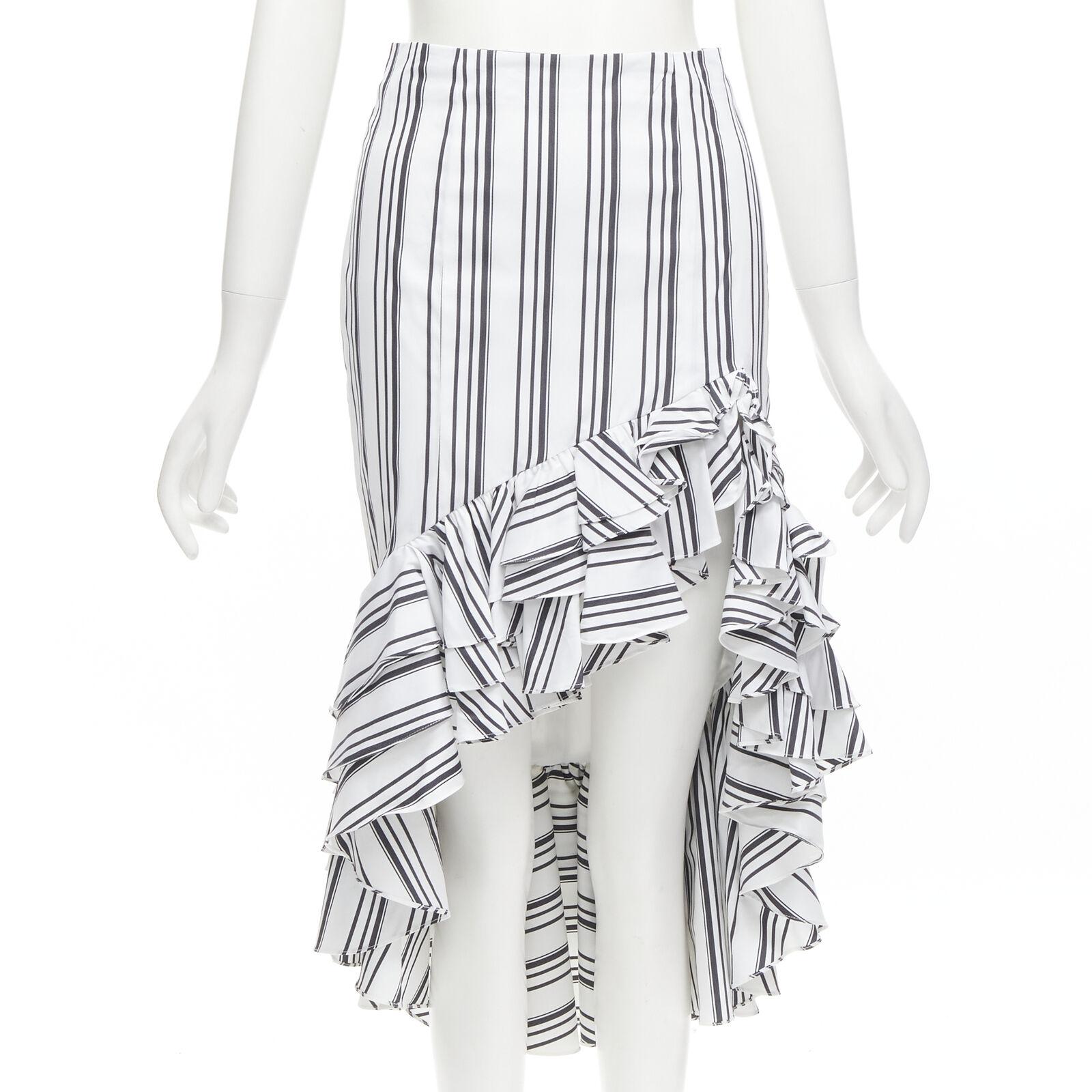 CAROLINE CONSTAS black white ruffled stripes wrap top high low skirt set XS For Sale 3