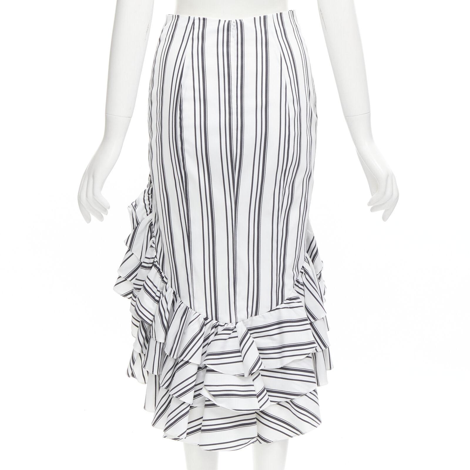 CAROLINE CONSTAS black white ruffled stripes wrap top high low skirt set XS For Sale 4