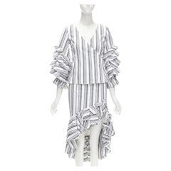 CAROLINE CONSTAS schwarz weiß gerüschte Streifen Wickeltop hoch niedrig Rock Set XS