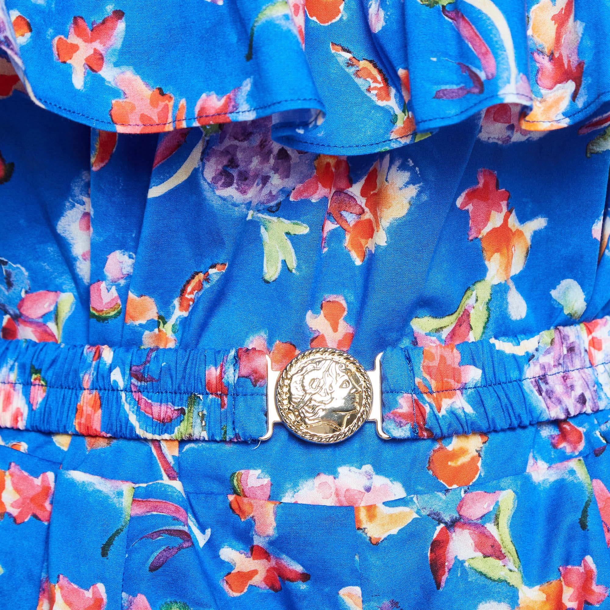 Caroline Constas Blue Printed Cotton Blend Ruffled Mini Dress M In New Condition For Sale In Dubai, Al Qouz 2