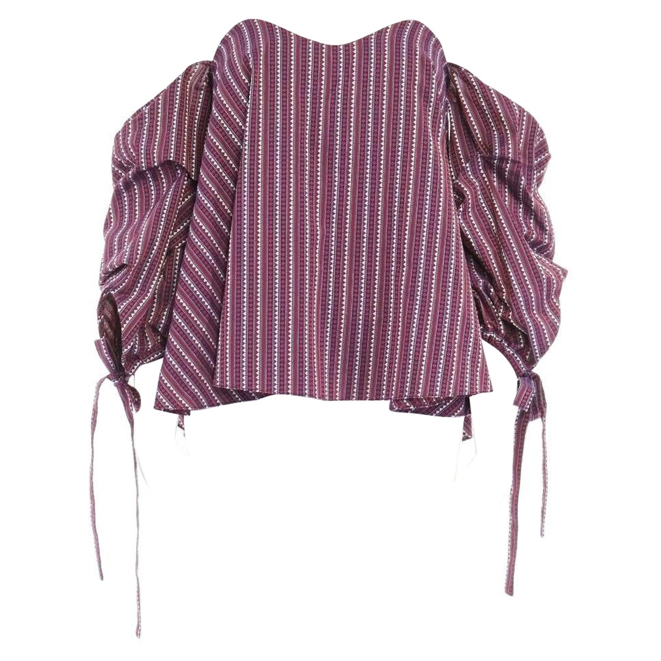CAROLINE CONSTAS Gabriella purple ethnic jacquard off shoulder bustier top XS