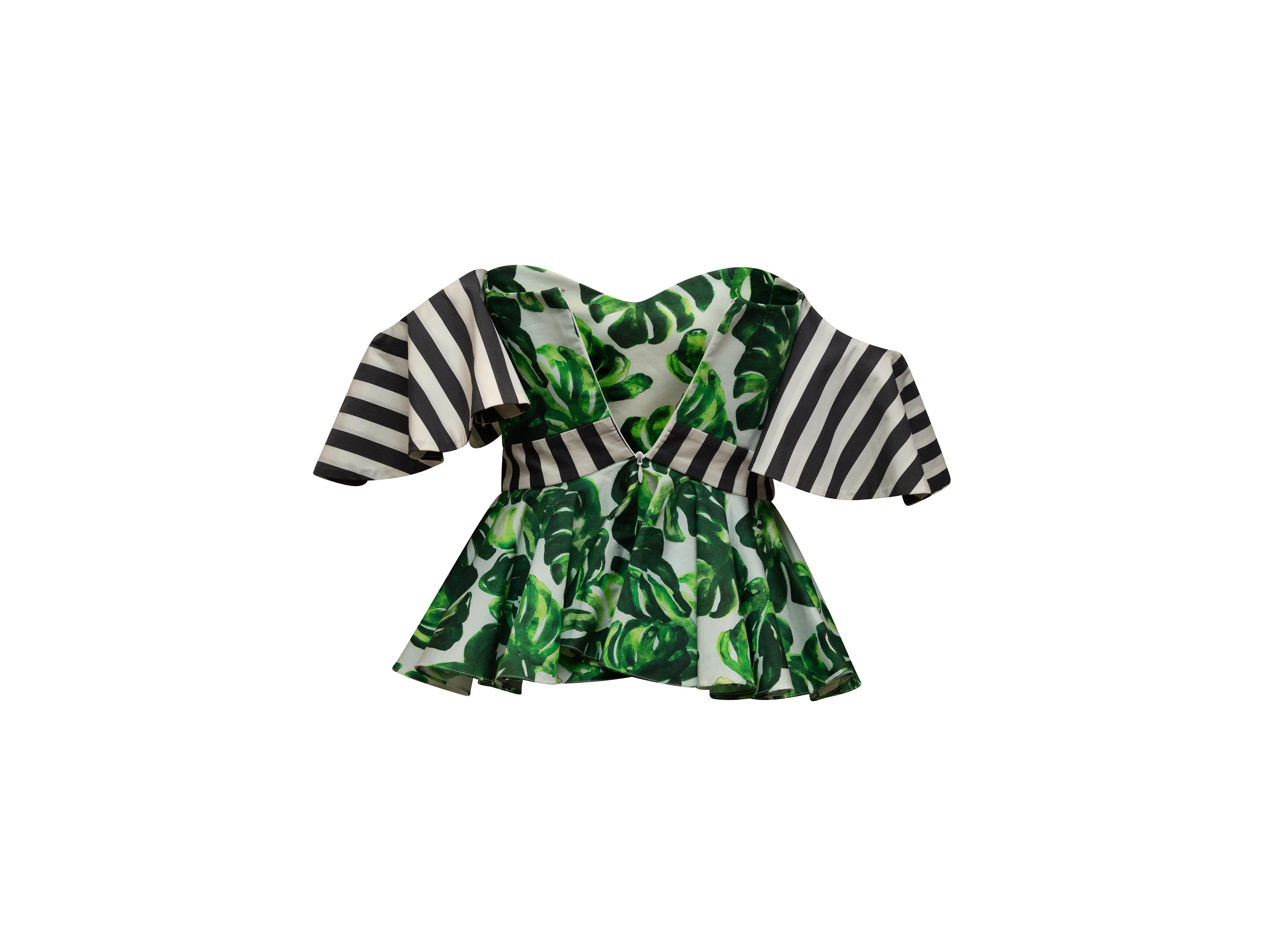 Black Caroline Constas Green & Multicolor Monstera Print Off-The-Shoulder Top