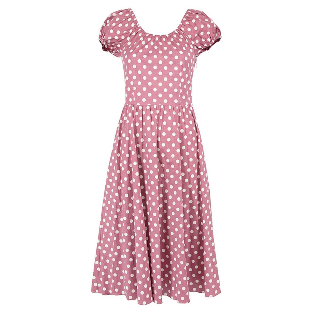Caroline Constas Mauve Polkadot Puff Sleeve Dress Size M
