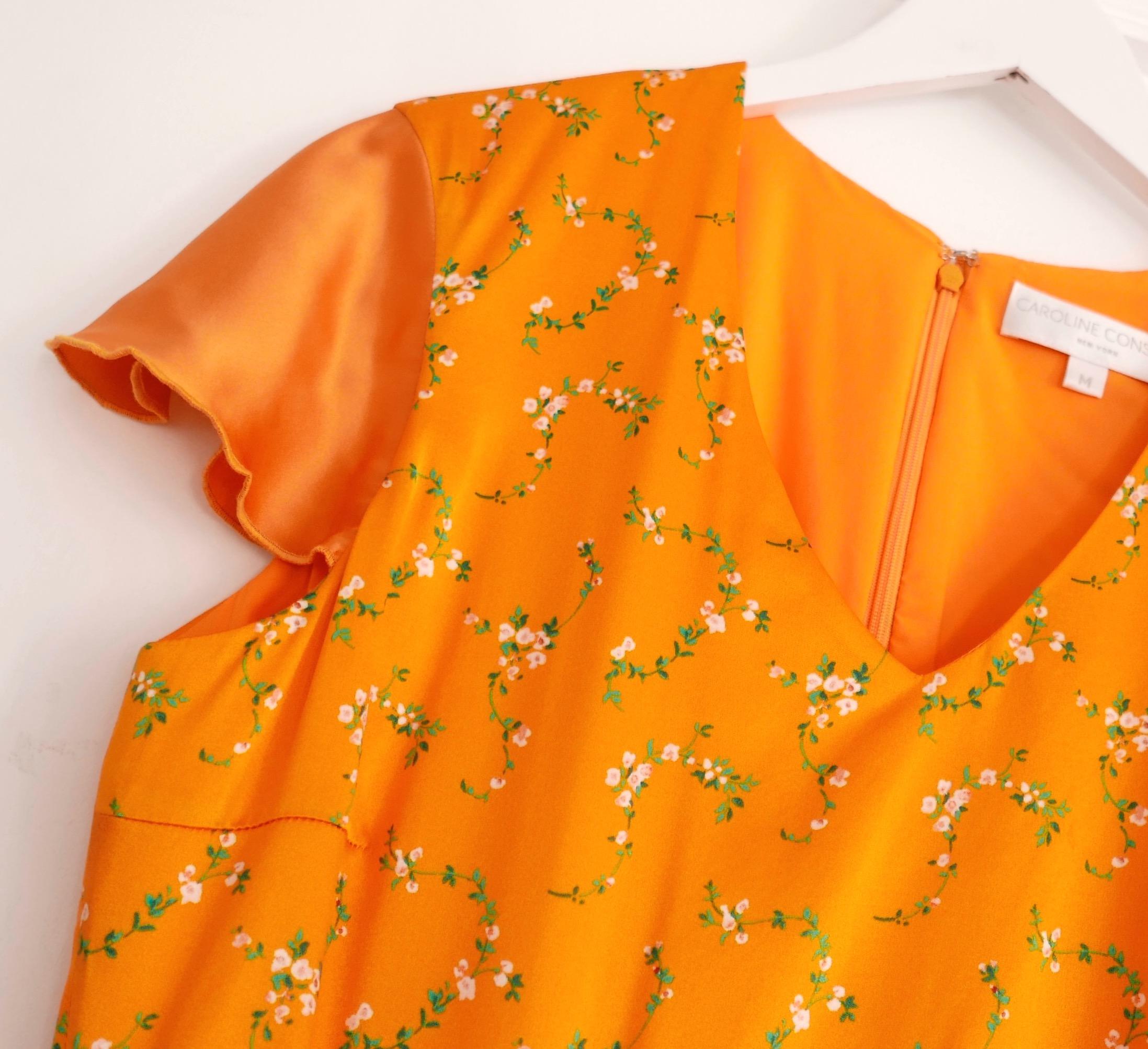 Caroline Constas Orange Floral Silk Dress In New Condition For Sale In London, GB