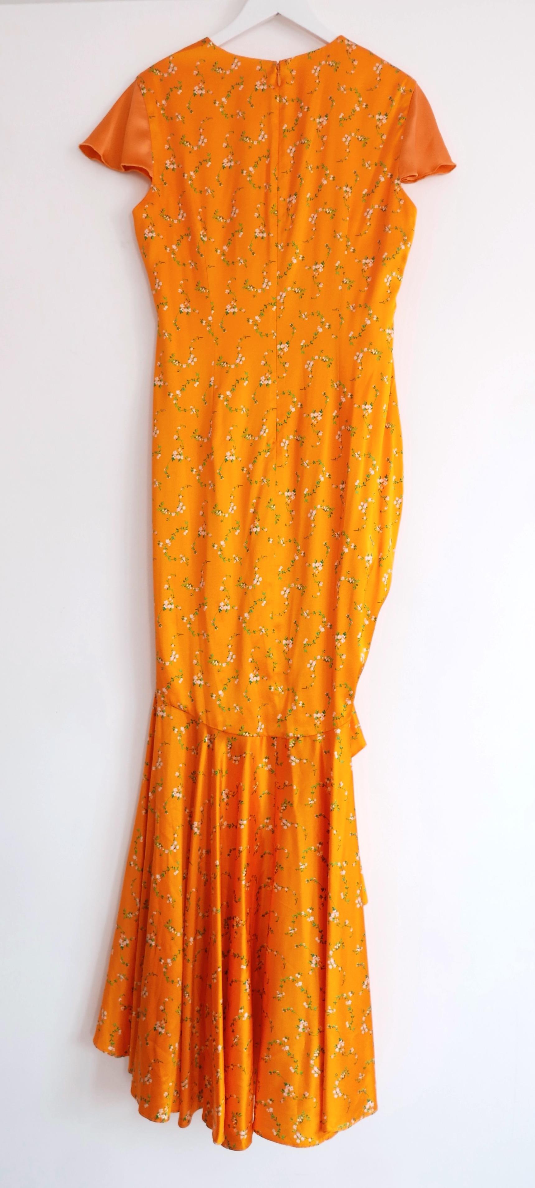 Caroline Constas Orange Floral Silk Dress For Sale 1