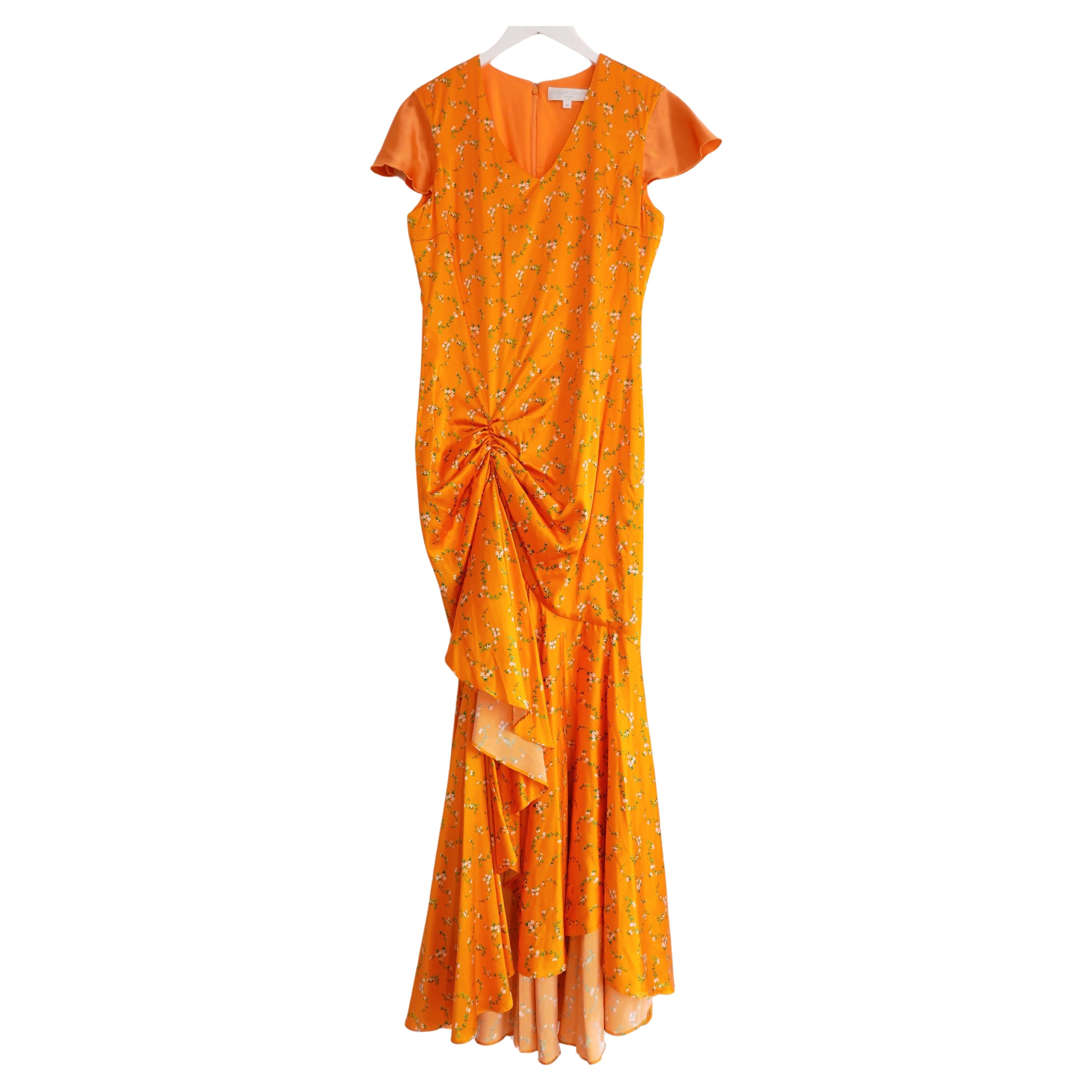 Caroline Constas Orange Floral Silk Dress For Sale