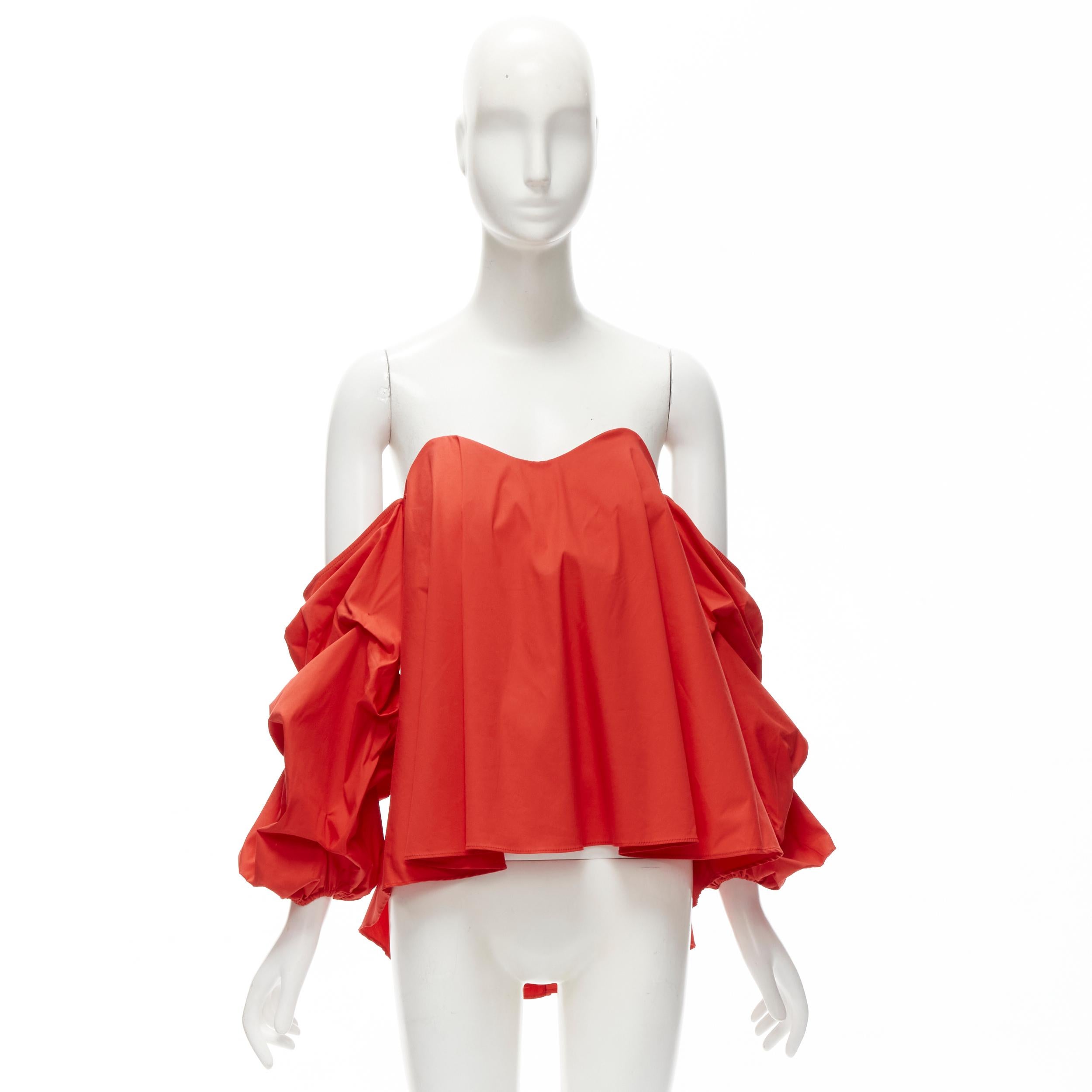 CAROLINE CONSTAS top rosso senza spalline e con maniche a sbuffo, svasato e con corsetto a cuore M. in vendita 5