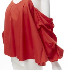 CAROLINE CONSTAS red strapless puff sleeves flared sweetheart corset top M