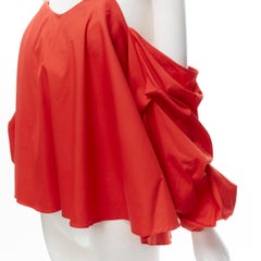 CAROLINE CONSTAS red strapless puff sleeves flared sweetheart corset top M