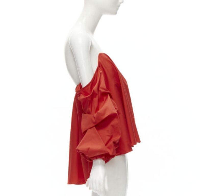 CAROLINE CONSTAS red strapless puff sleeves flared sweetheart corset top M In Excellent Condition For Sale In Hong Kong, NT