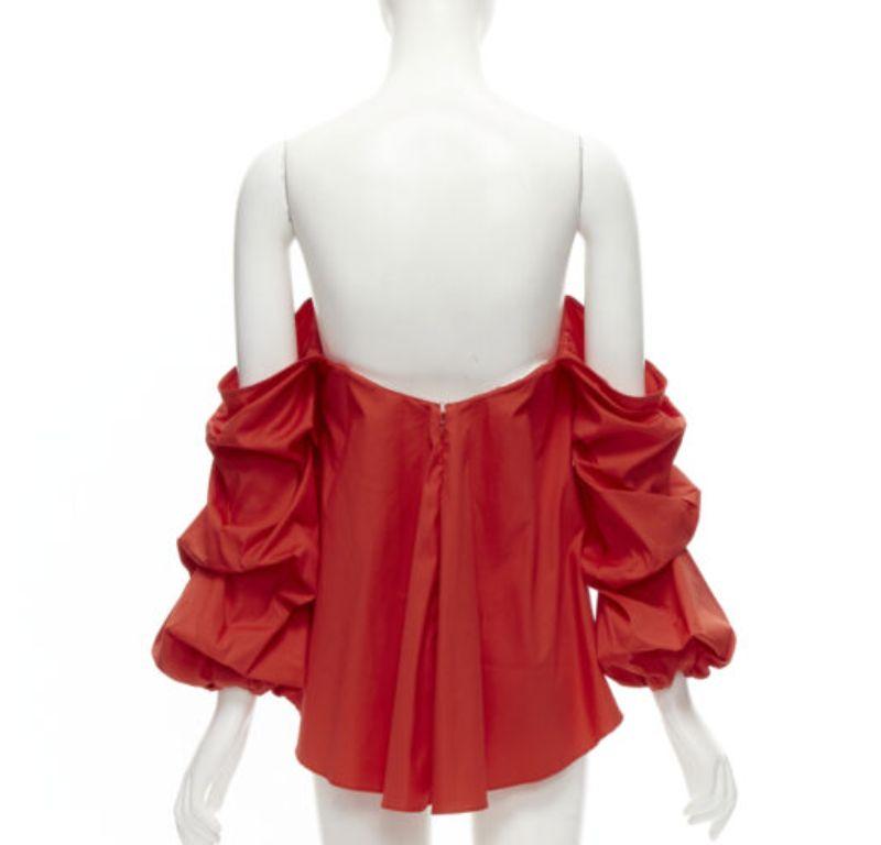 Women's CAROLINE CONSTAS red strapless puff sleeves flared sweetheart corset top M For Sale