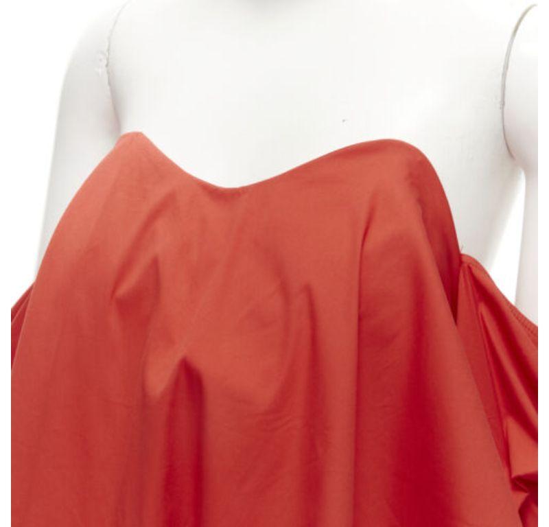 CAROLINE CONSTAS red strapless puff sleeves flared sweetheart corset top M For Sale 2