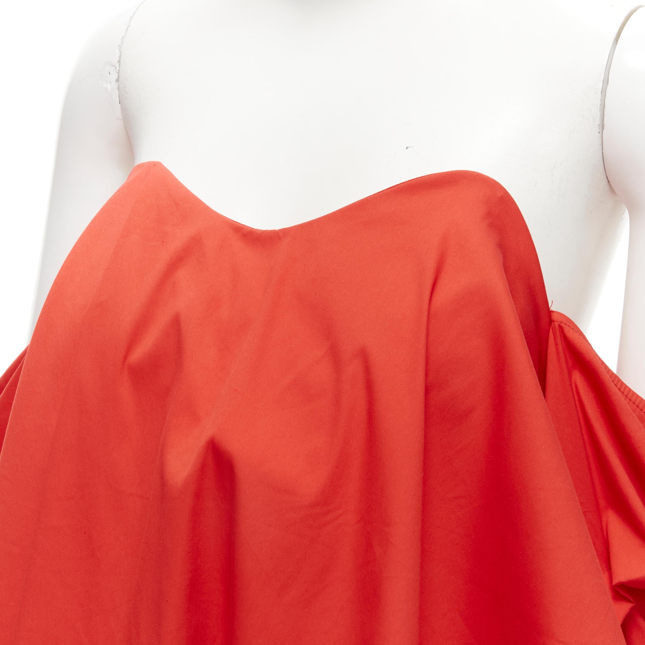 CAROLINE CONSTAS top rosso senza spalline e con maniche a sbuffo, svasato e con corsetto a cuore M. in vendita 2